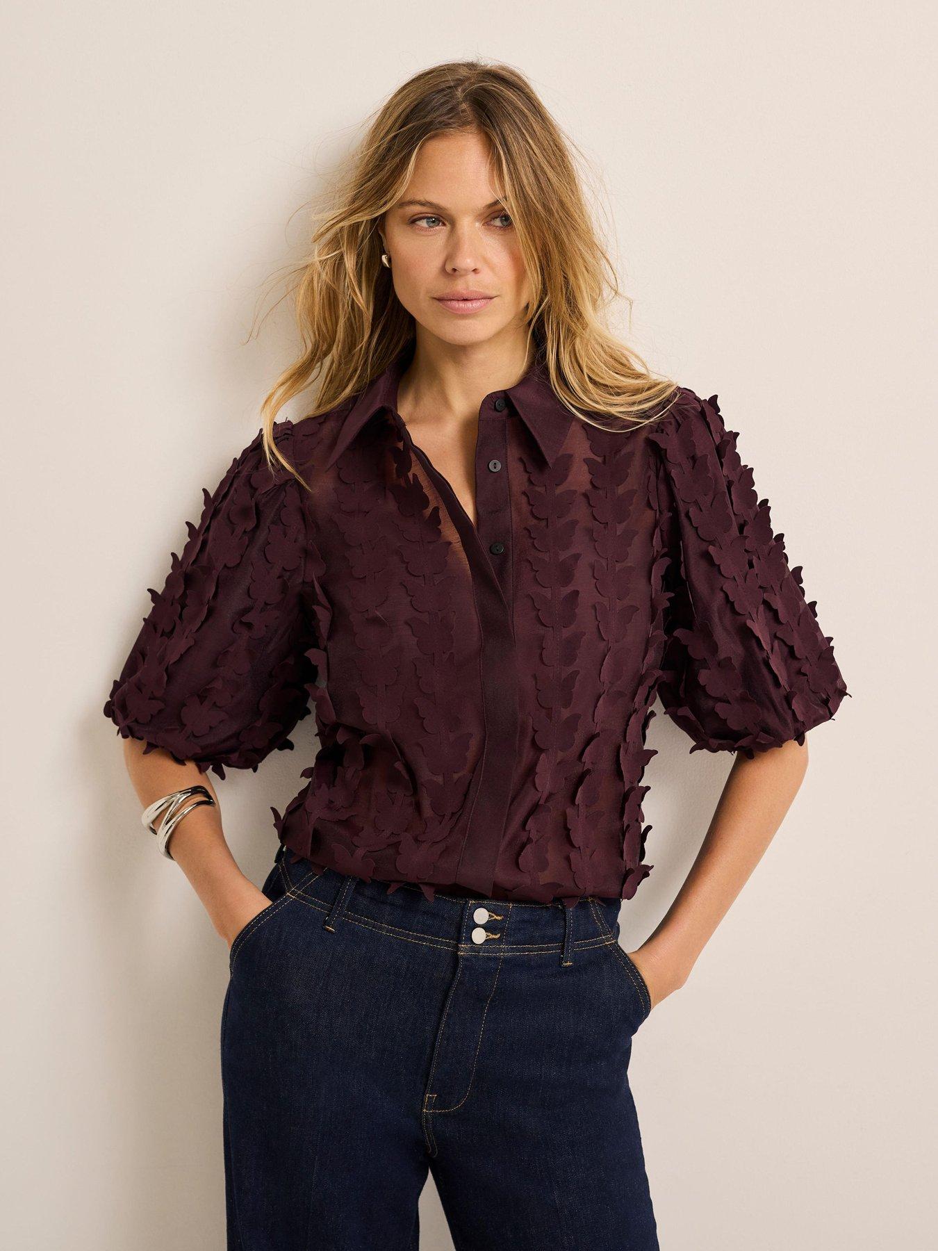 Mint Velvet Burgundy Butterfly Applique Shirt - Red
