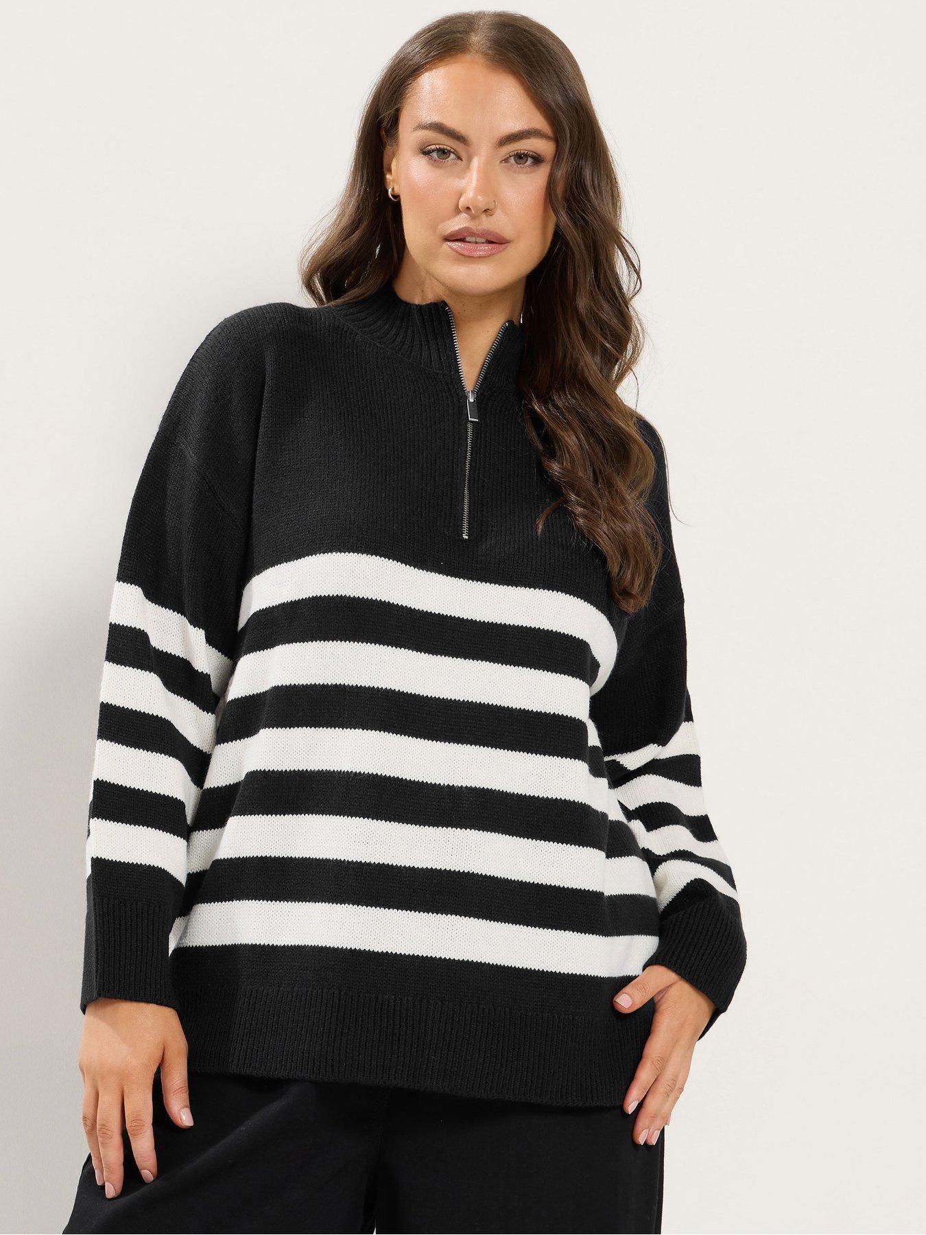 Image 1 of 4 of Yours Womens Plus Size Quarter Zip Stripe Jumper - Black