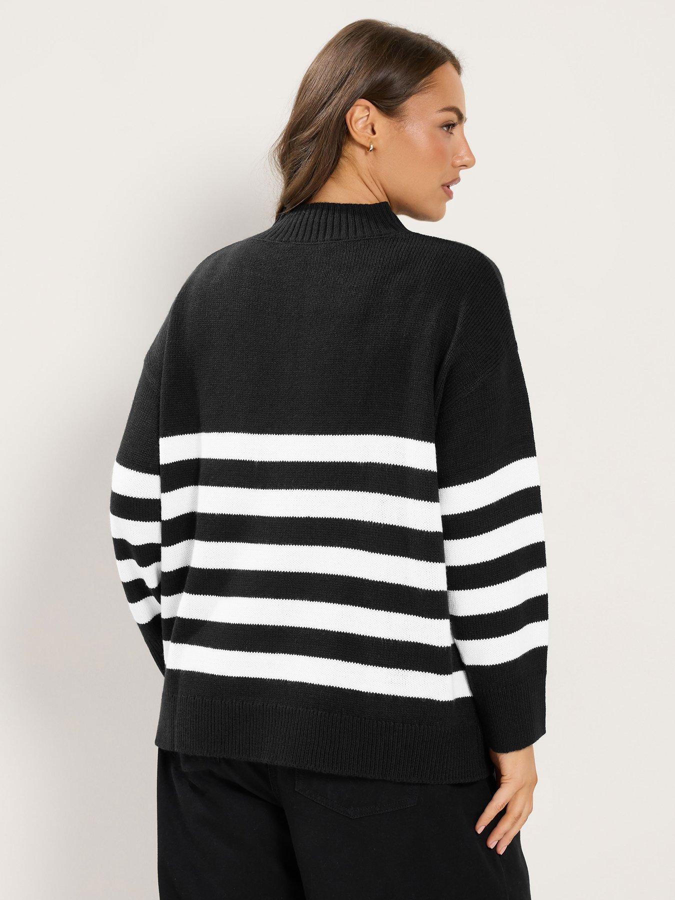 Image 2 of 4 of Yours Womens Plus Size Quarter Zip Stripe Jumper - Black