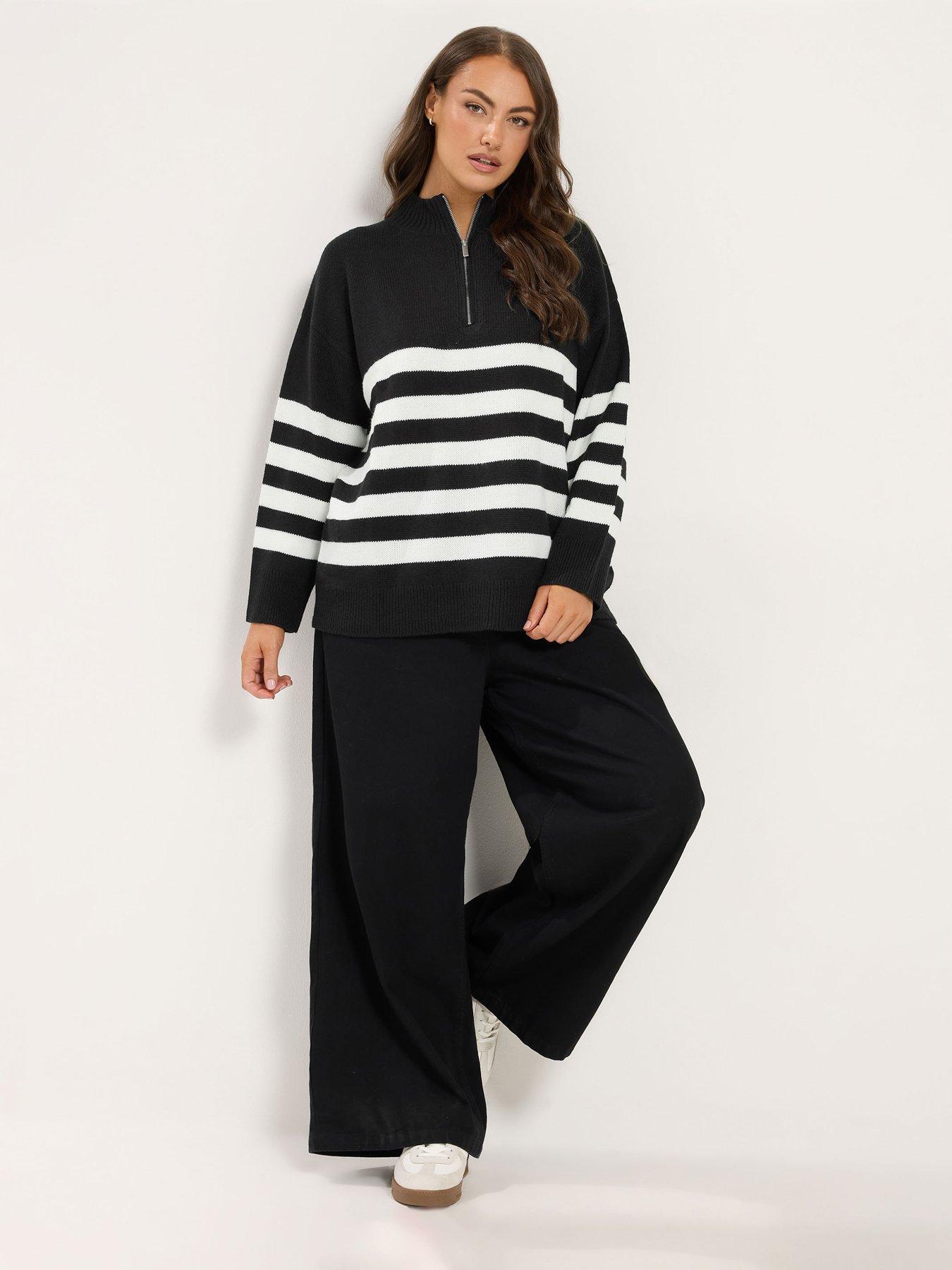 Image 3 of 4 of Yours Womens Plus Size Quarter Zip Stripe Jumper - Black