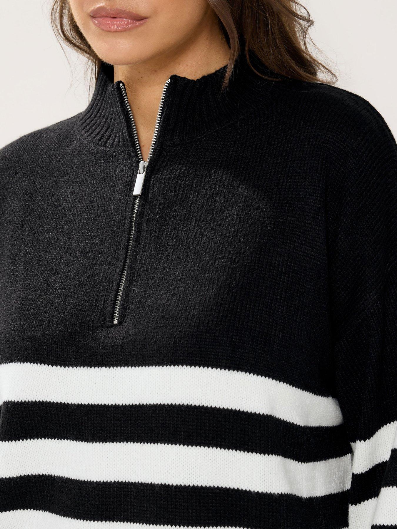 Image 4 of 4 of Yours Womens Plus Size Quarter Zip Stripe Jumper - Black