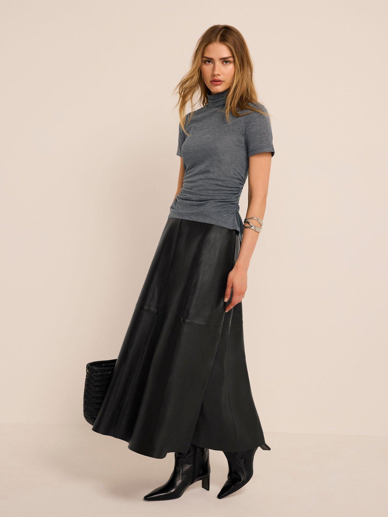 Image 2 of 6 of Mint Velvet Leather Full Skirt - Black