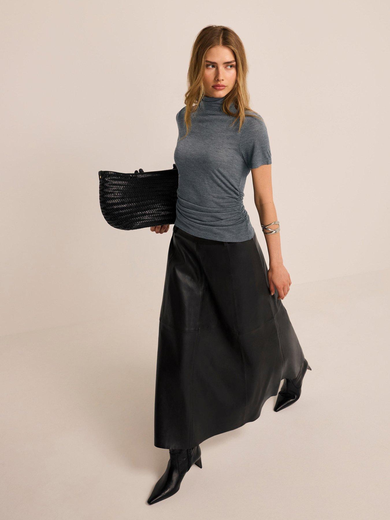 Image 3 of 6 of Mint Velvet Leather Full Skirt - Black