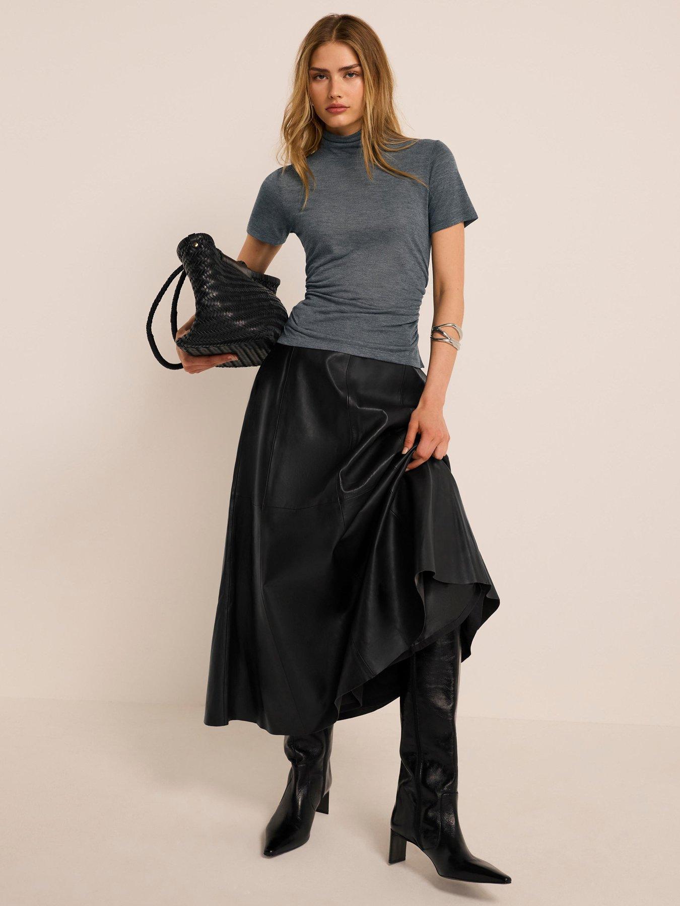 Image 4 of 6 of Mint Velvet Leather Full Skirt - Black
