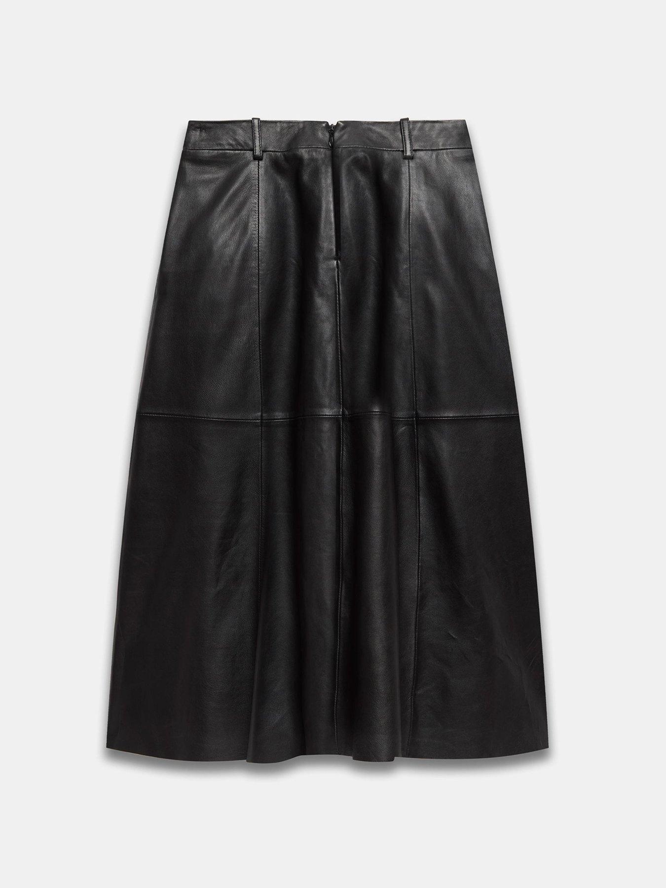 Image 6 of 6 of Mint Velvet Leather Full Skirt - Black