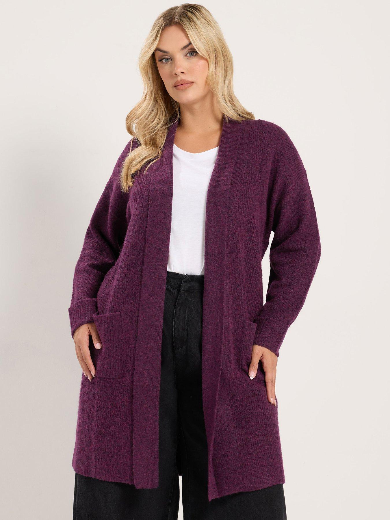 Image 1 of 4 of Yours Womens Curve Midi Turnback Cuff Open Front Cardigan - Red