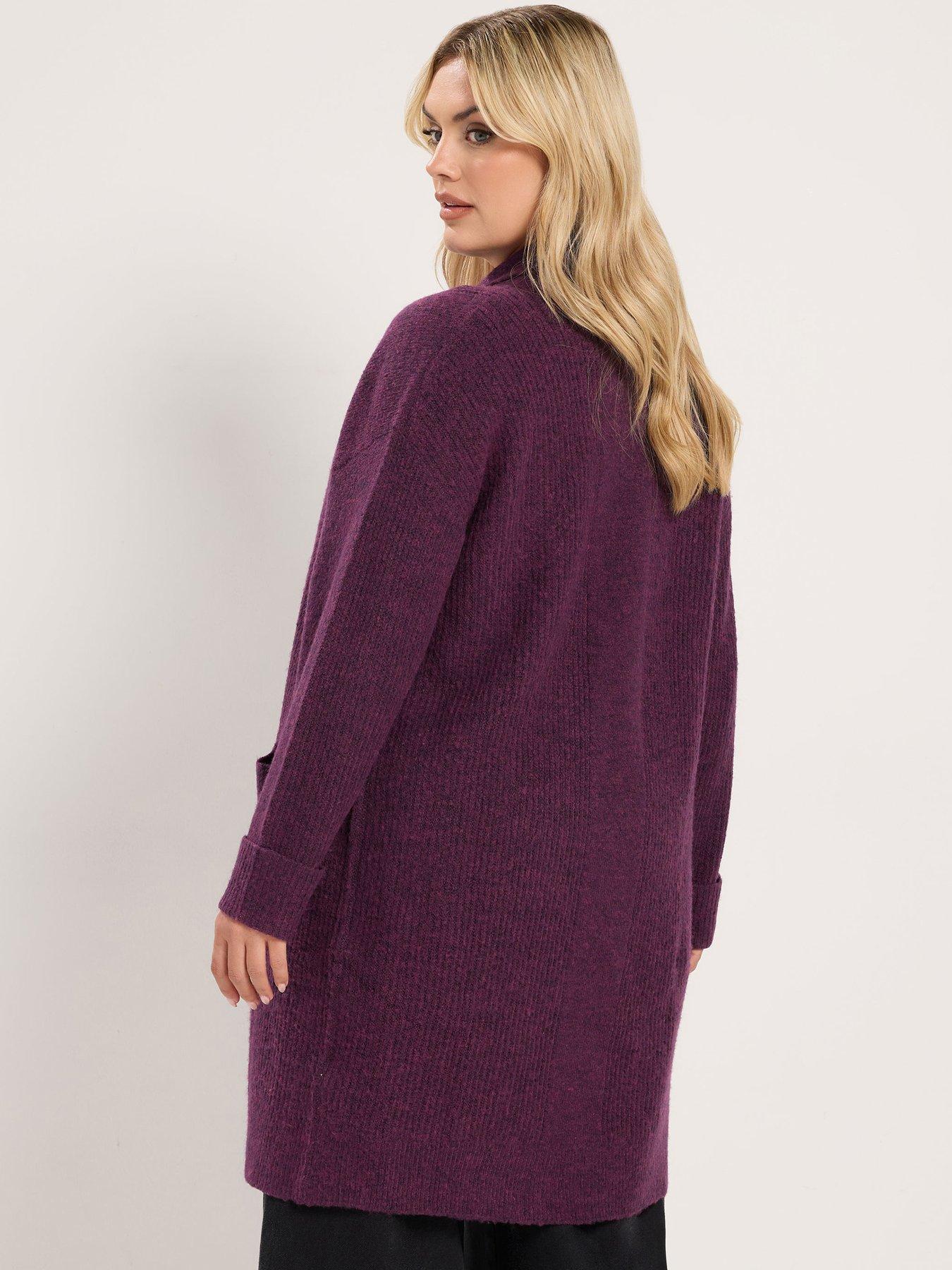 Image 2 of 4 of Yours Womens Curve Midi Turnback Cuff Open Front Cardigan - Red