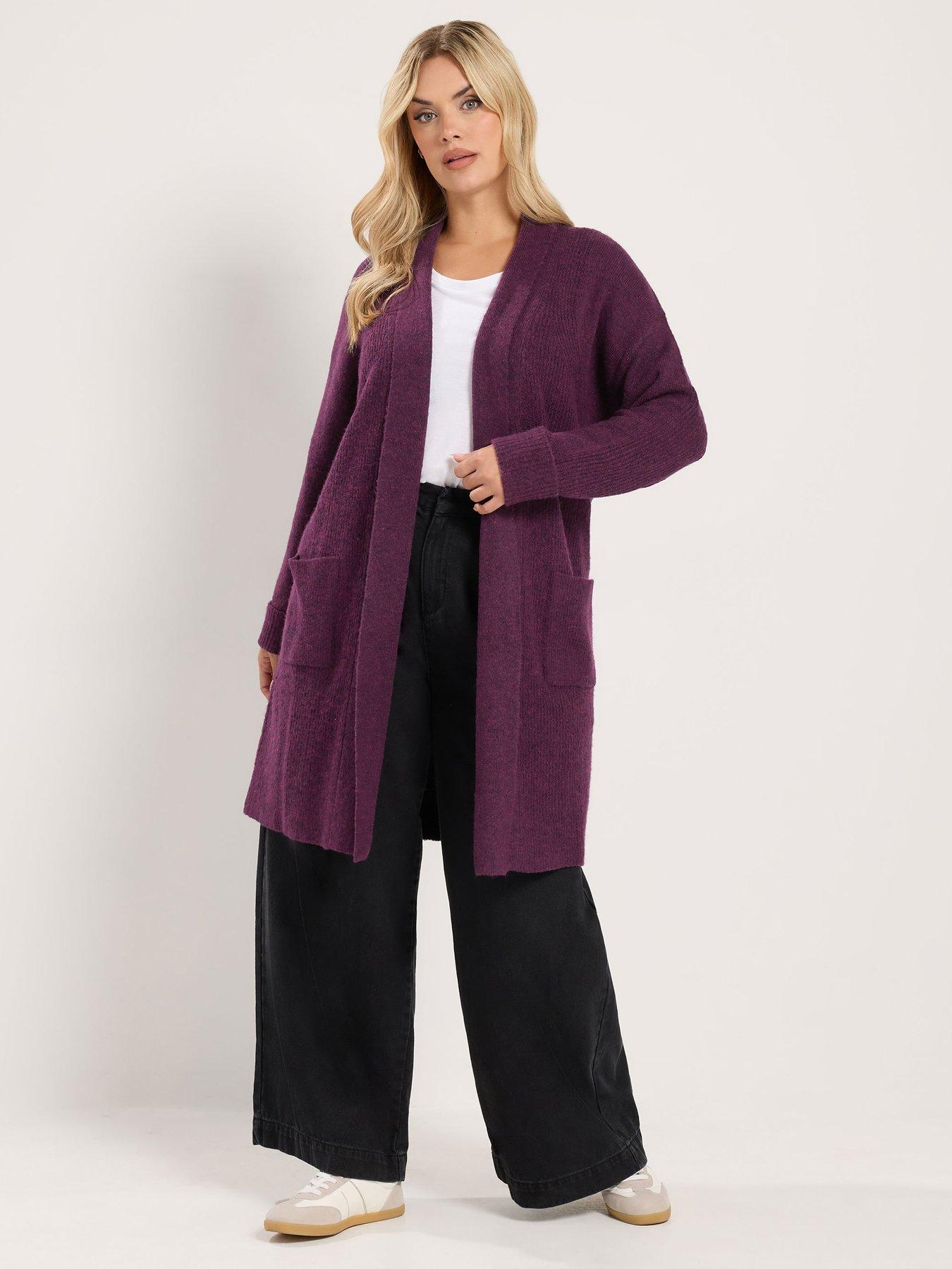 Image 3 of 4 of Yours Womens Curve Midi Turnback Cuff Open Front Cardigan - Red