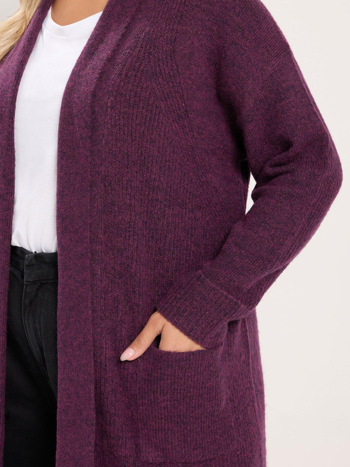 Image 4 of 4 of Yours Womens Curve Midi Turnback Cuff Open Front Cardigan - Red