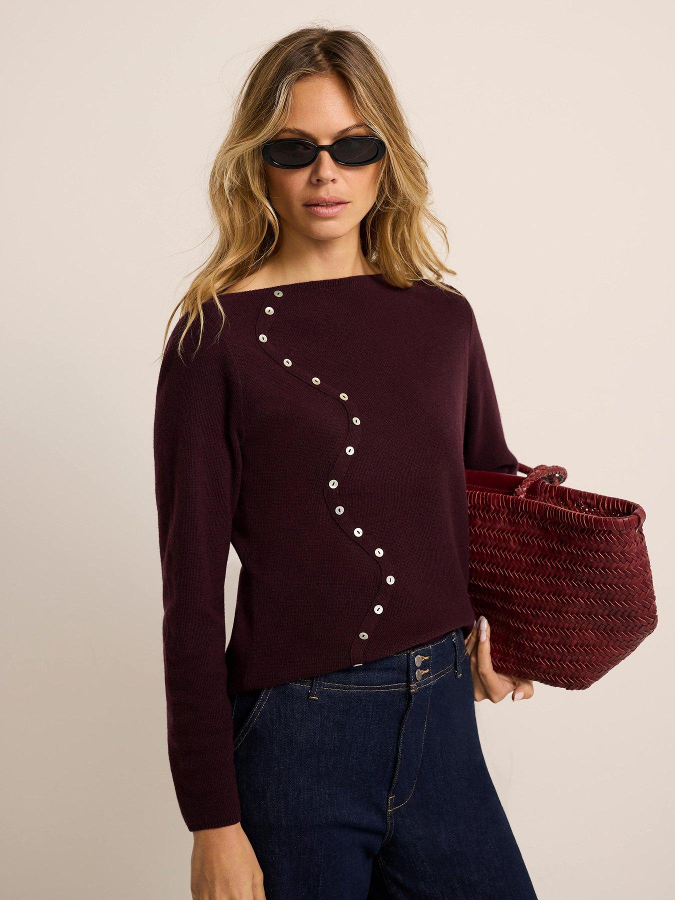 Mint Velvet Wave Button Detail Knit Top - Red