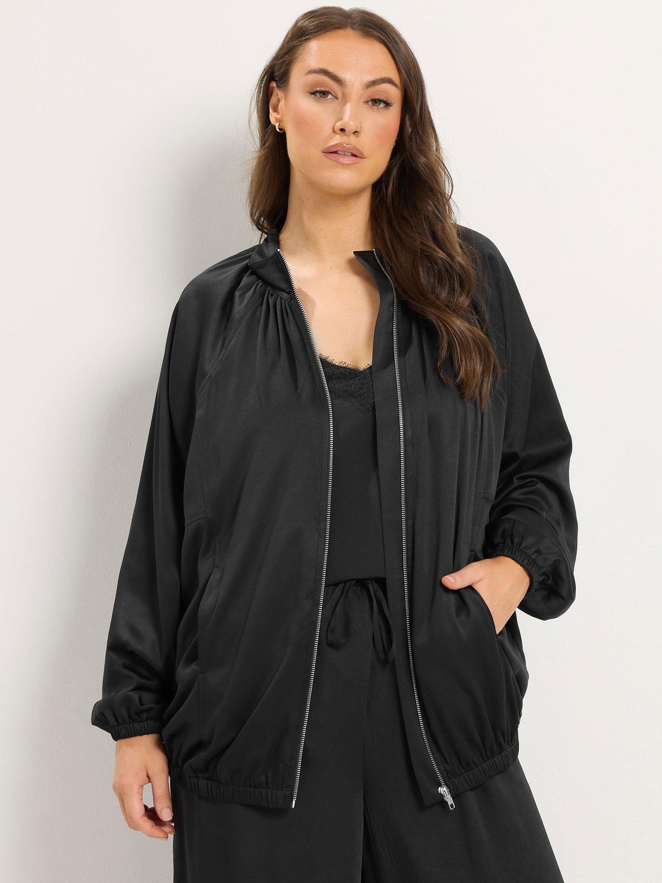 Image 1 of 4 of Yours Womens Curve Satin Balloon Hem Bomber Jacket - Black