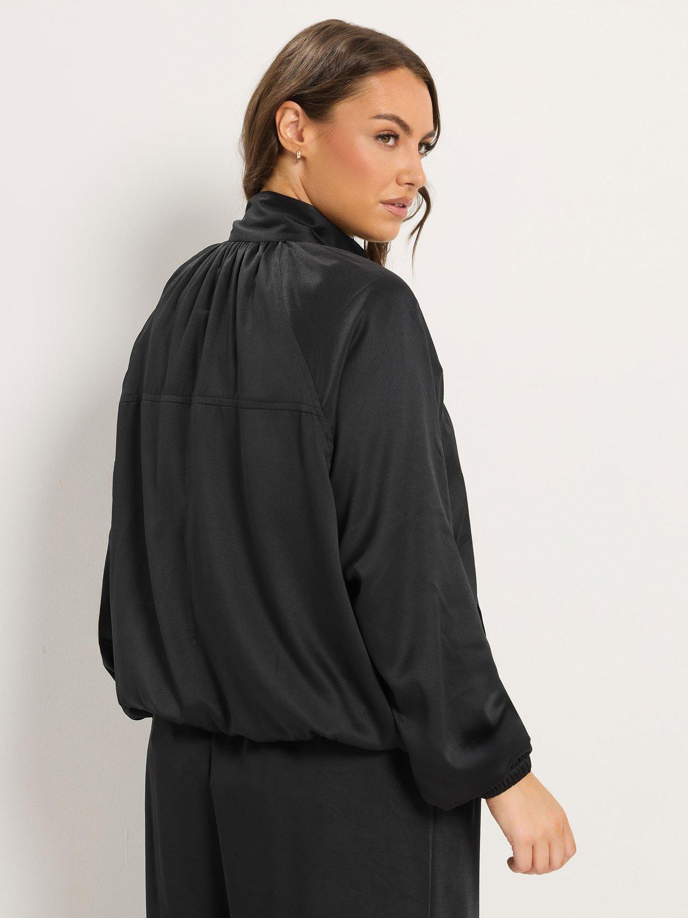 Image 2 of 4 of Yours Womens Curve Satin Balloon Hem Bomber Jacket - Black