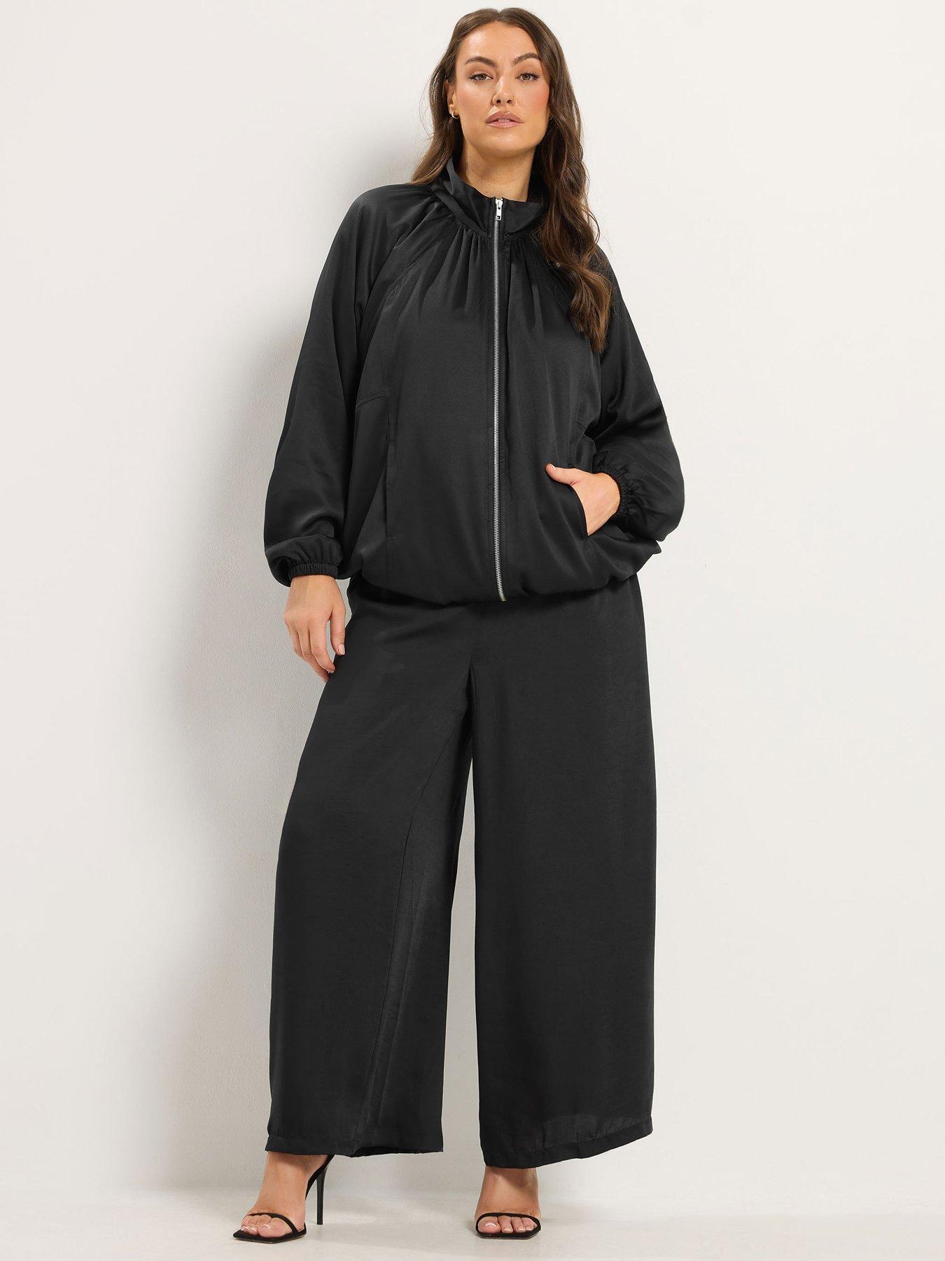 Image 3 of 4 of Yours Womens Curve Satin Balloon Hem Bomber Jacket - Black