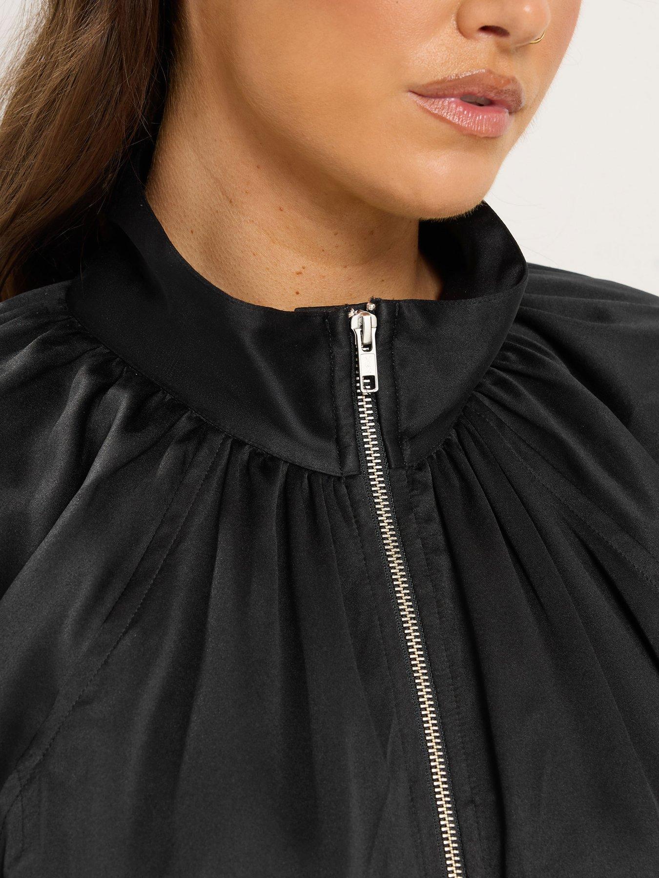 Image 4 of 4 of Yours Womens Curve Satin Balloon Hem Bomber Jacket - Black