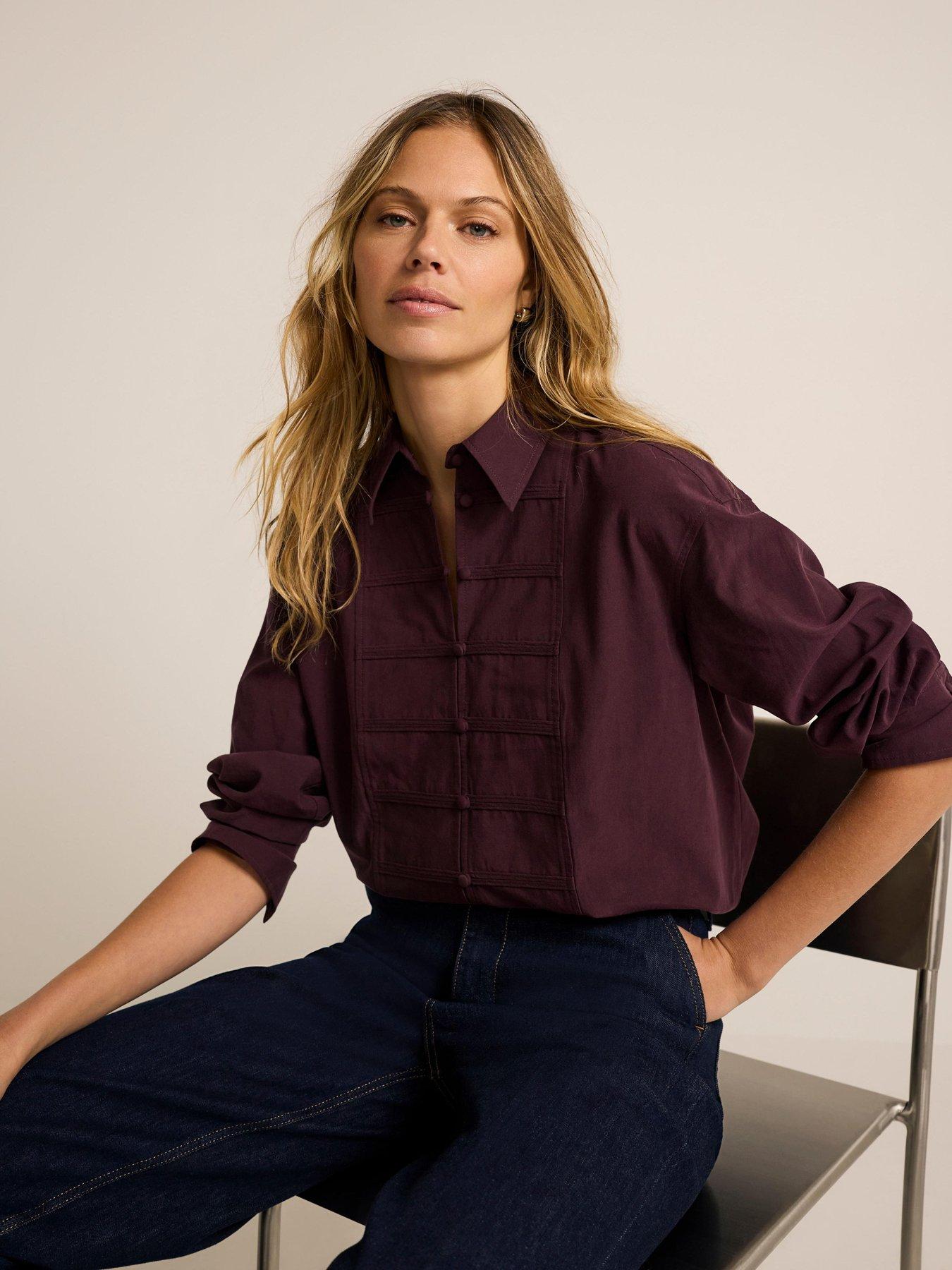 Image 1 of 6 of Mint Velvet Cotton Military Shirt - Burgundy