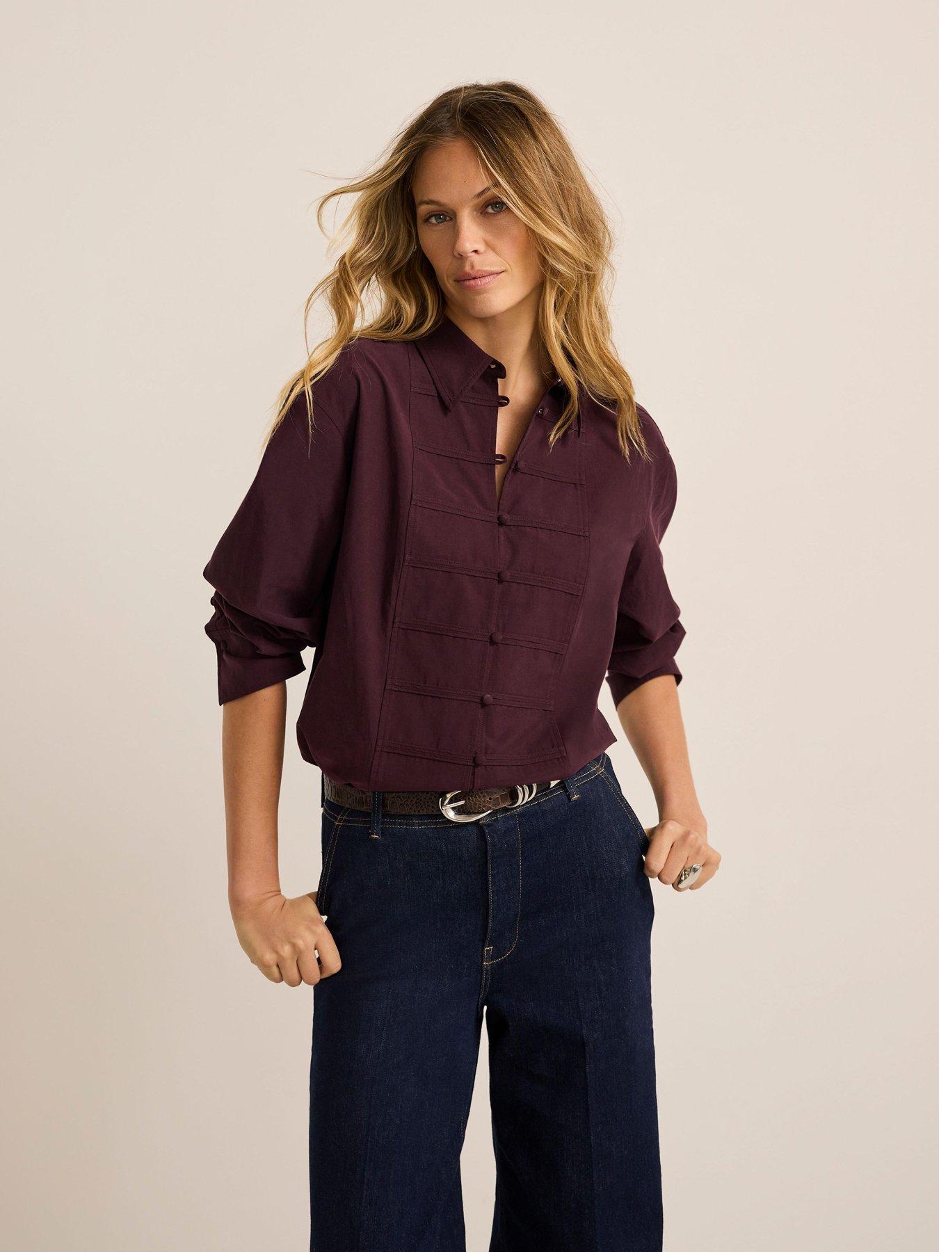Image 2 of 6 of Mint Velvet Cotton Military Shirt - Burgundy