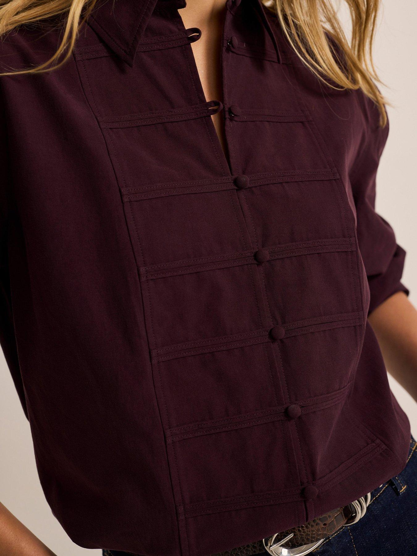 Image 3 of 6 of Mint Velvet Cotton Military Shirt - Burgundy