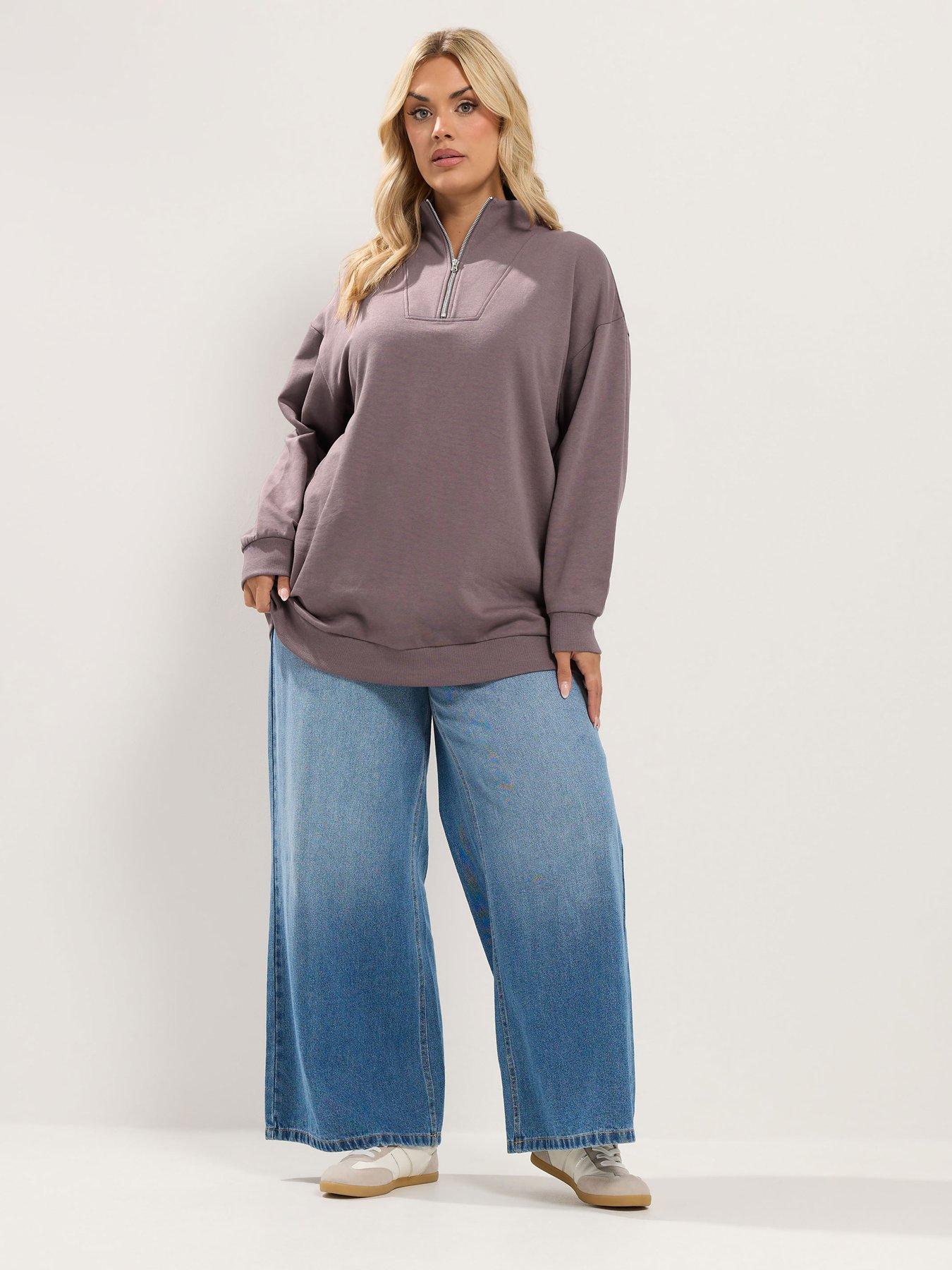 Image 3 of 4 of Yours Womens Curve Quarter Zip Funnel Neck Longline Sweatshirt - Purple