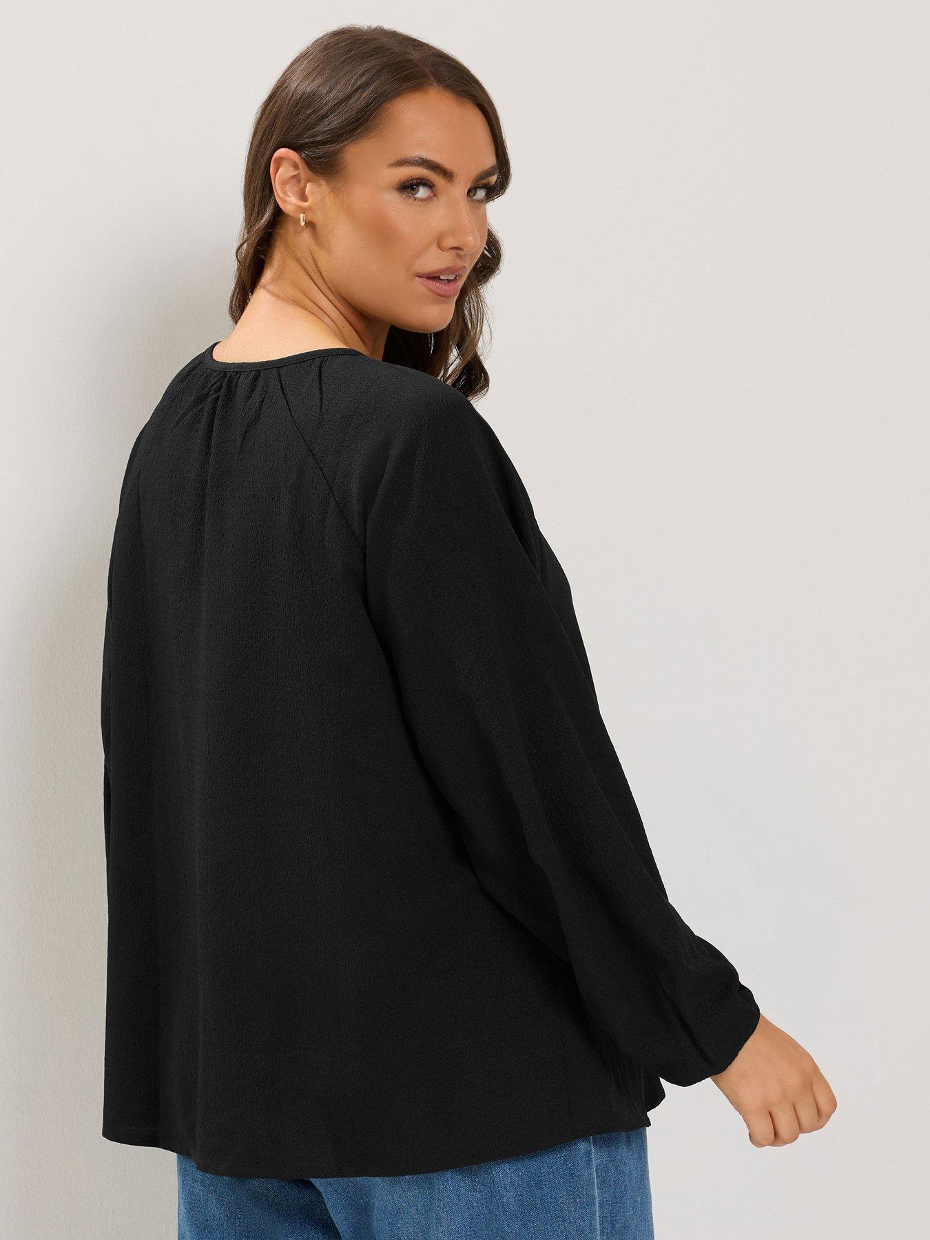 Image 2 of 4 of Yours Womens Plus Size Textured Tie-Neck Long Sleeve Blouse - Black