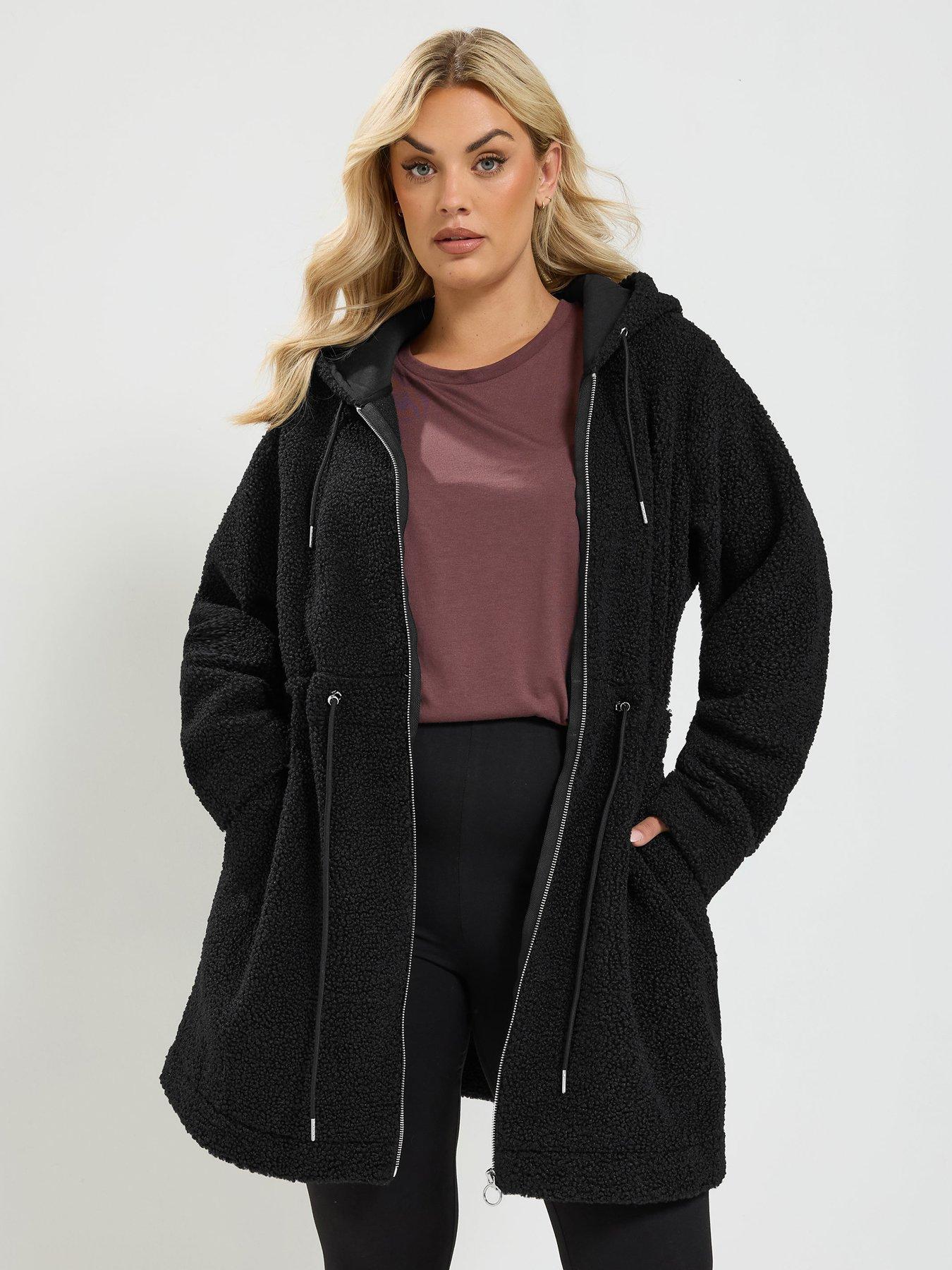 Image 1 of 4 of Yours Womens Plus Size Borg Fleece Zip Through Tunic - Black