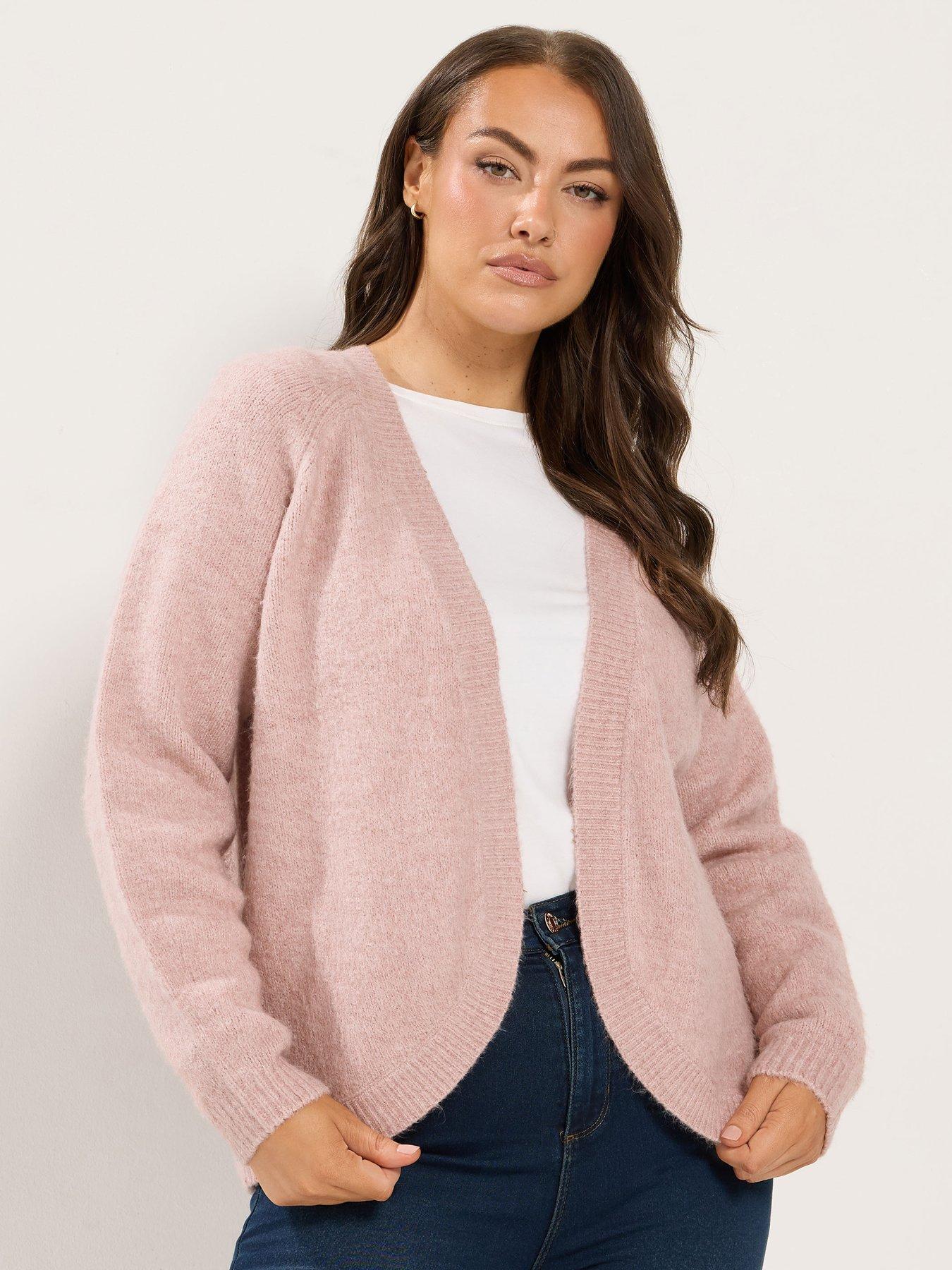 Image 1 of 4 of Yours Womens Curve Open Front Rib Trim Shrug Cardigan - Pink