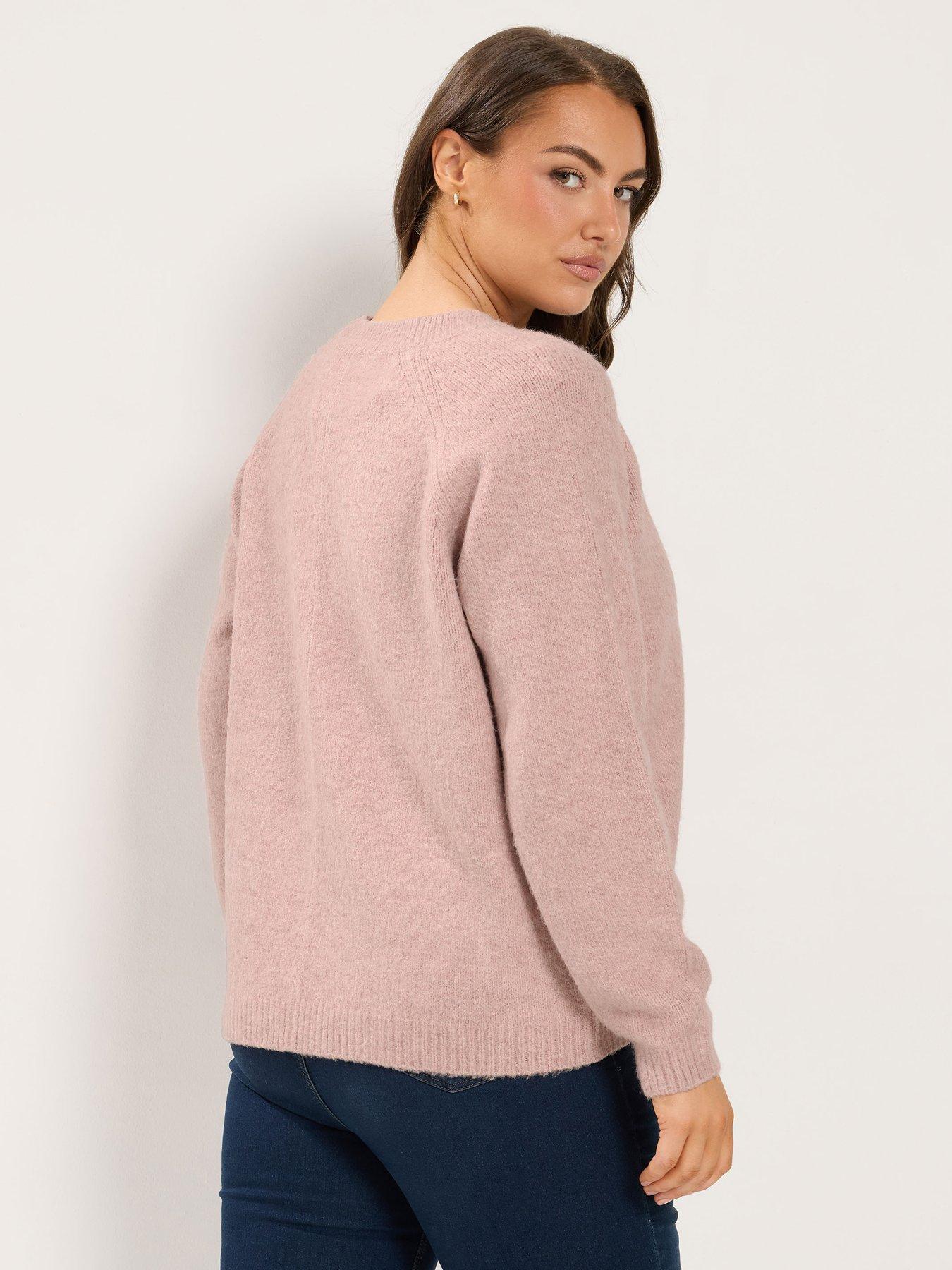 Image 2 of 4 of Yours Womens Curve Open Front Rib Trim Shrug Cardigan - Pink