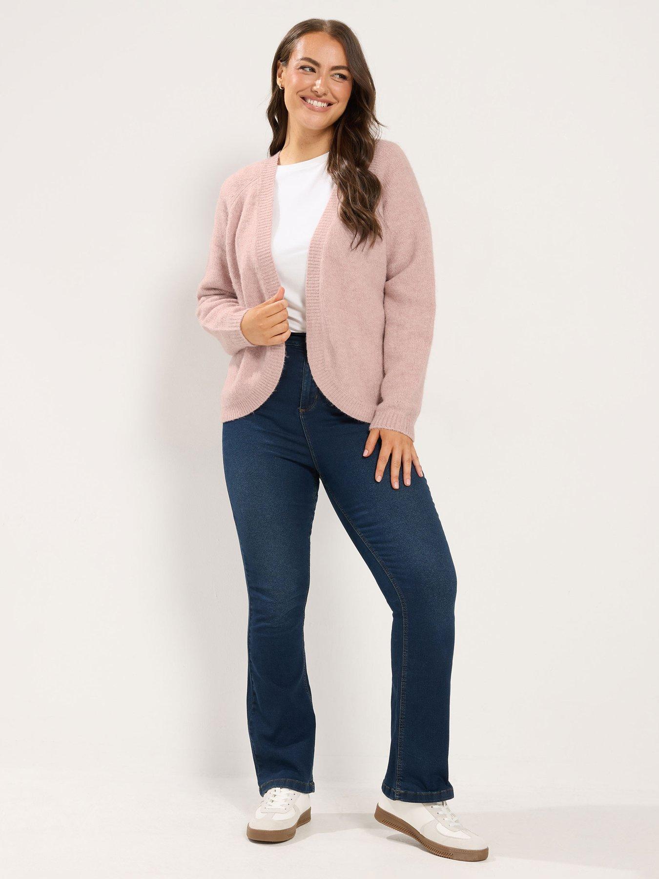 Image 3 of 4 of Yours Womens Curve Open Front Rib Trim Shrug Cardigan - Pink