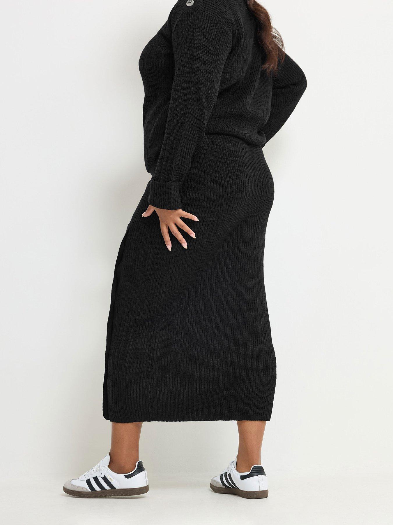 Image 2 of 4 of Yours Womens Curve Button Detail Knitted Skirt - Black