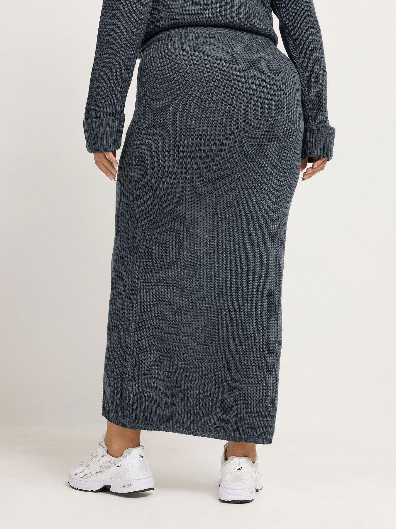 Image 2 of 4 of Yours Womens Curve Button Detail Ribbed Maxi Skirt - Grey