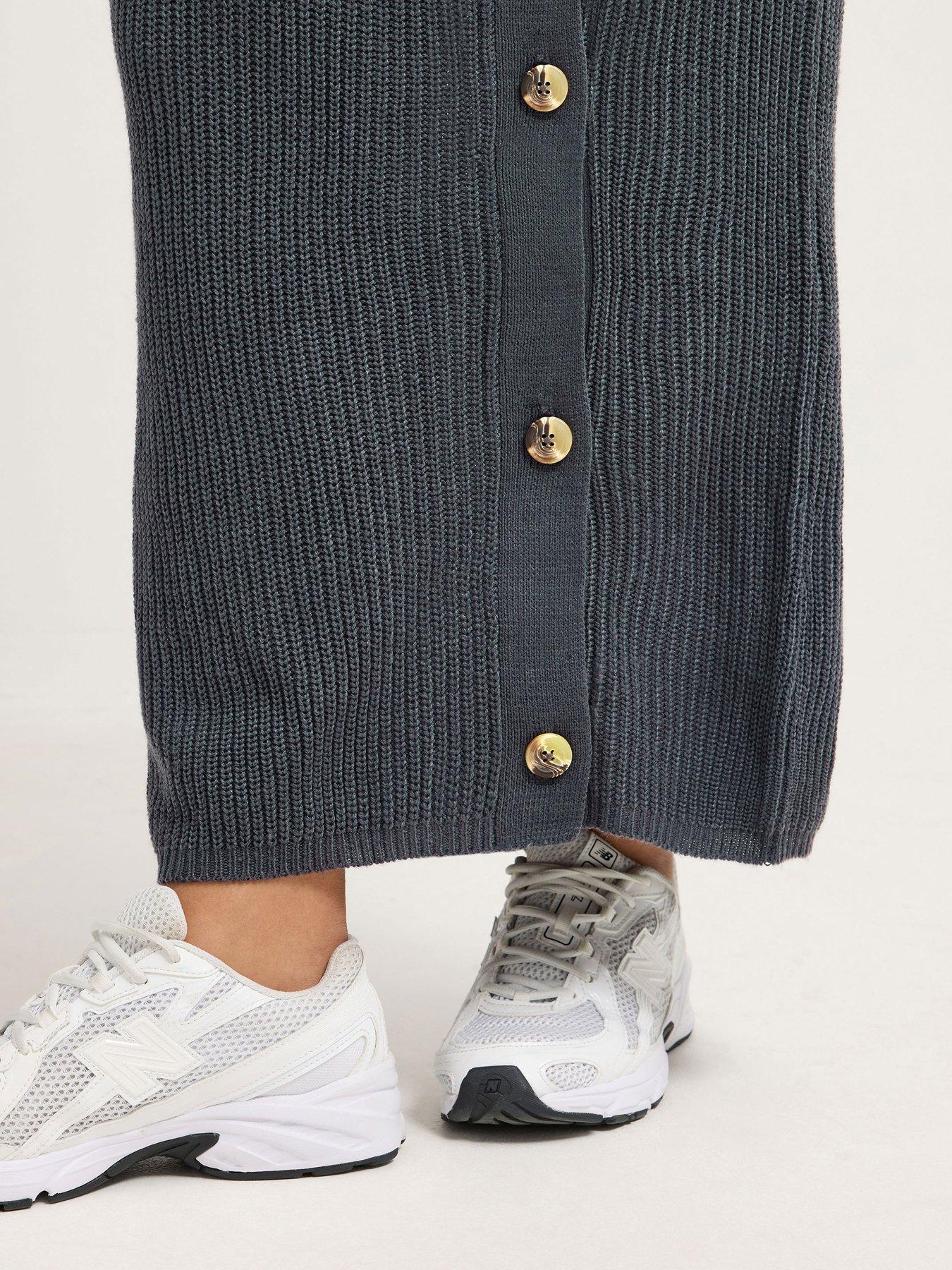 Image 4 of 4 of Yours Womens Curve Button Detail Ribbed Maxi Skirt - Grey