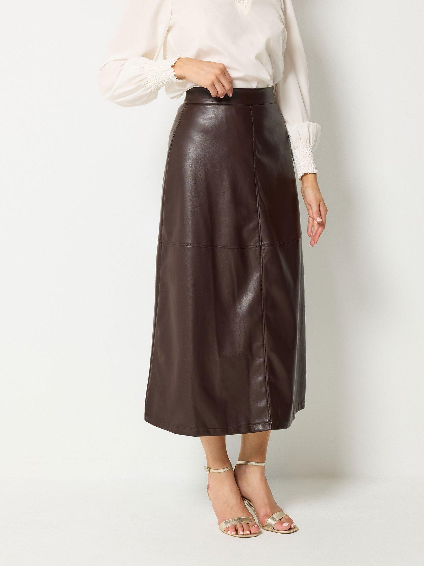 Image 1 of 4 of Long Tall Sally Womens Tall Faux Leather Pull-On Maxi Skirt - Brown