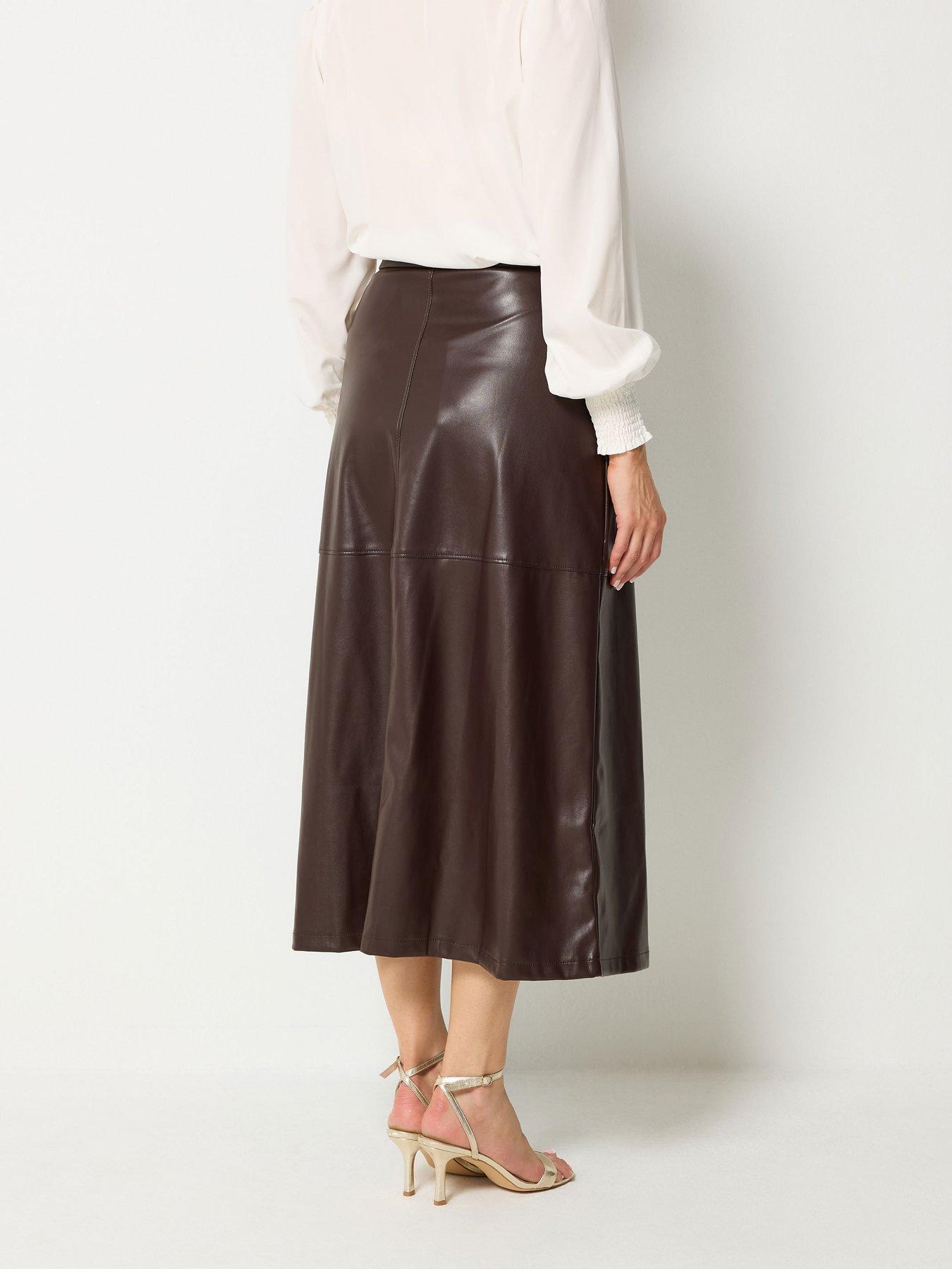 Image 2 of 4 of Long Tall Sally Womens Tall Faux Leather Pull-On Maxi Skirt - Brown