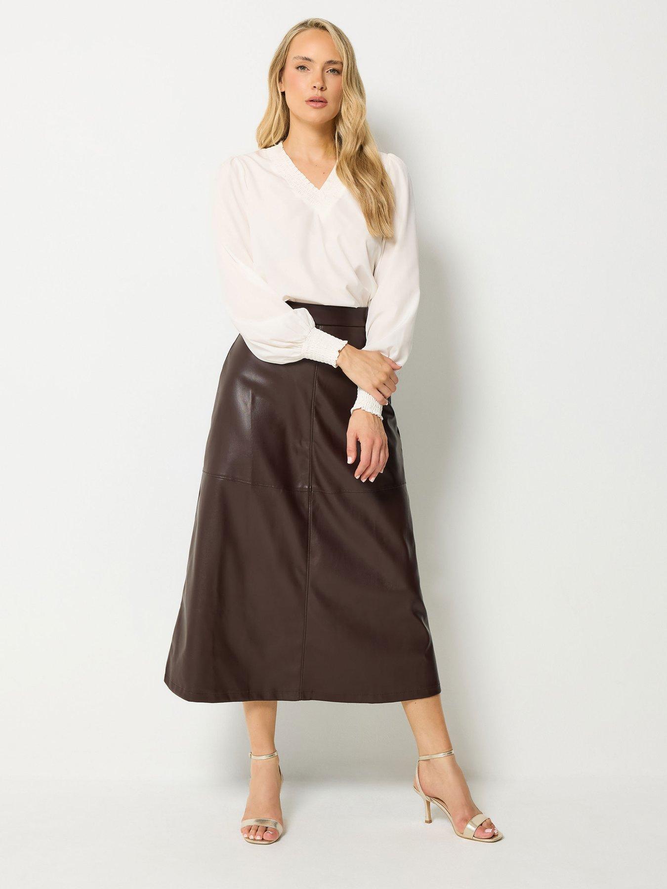 Image 3 of 4 of Long Tall Sally Womens Tall Faux Leather Pull-On Maxi Skirt - Brown