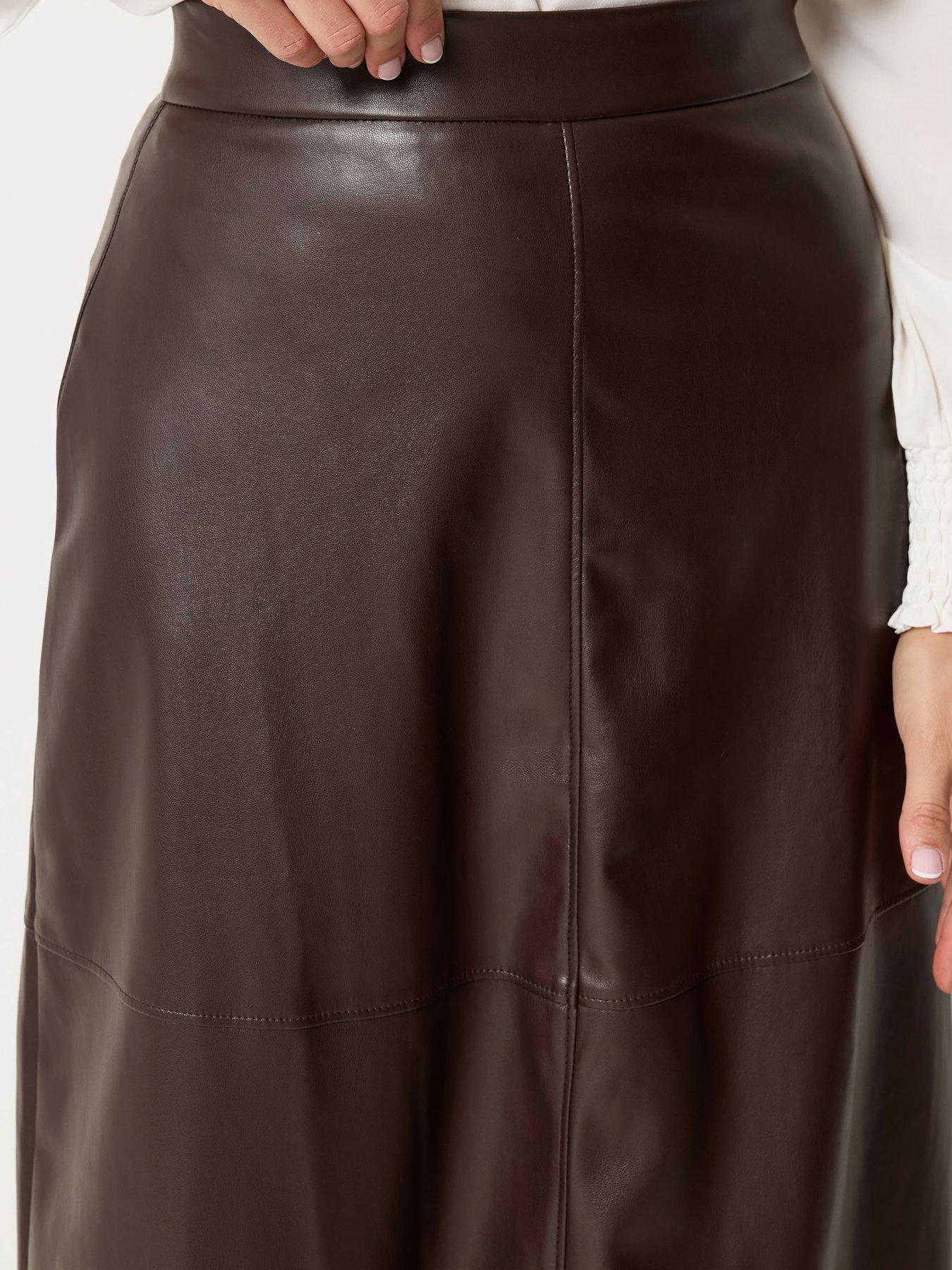 Image 4 of 4 of Long Tall Sally Womens Tall Faux Leather Pull-On Maxi Skirt - Brown