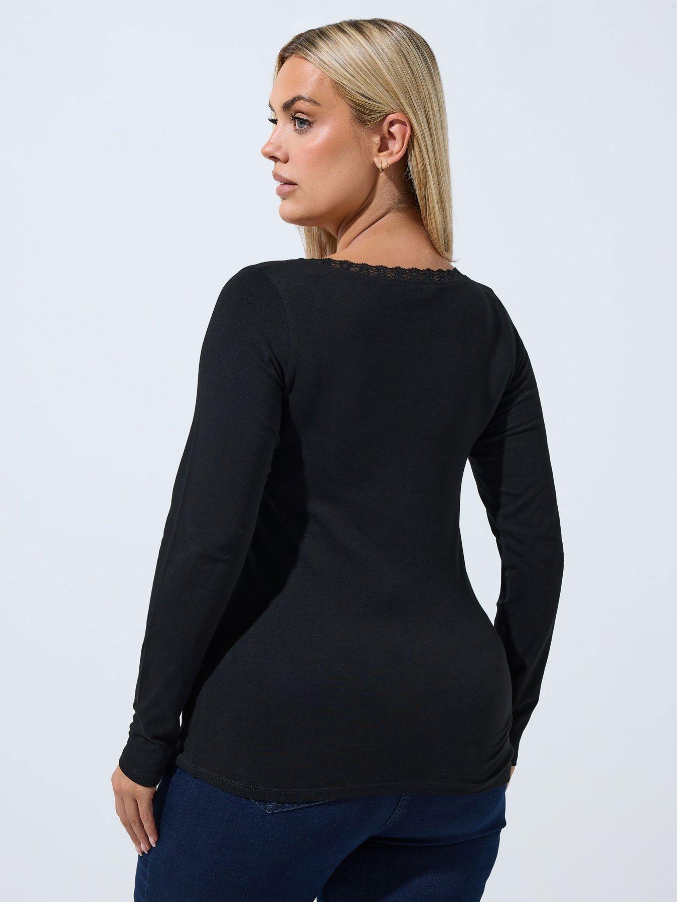 Image 2 of 4 of Yours Womens Curve Square Neck Lace Trim Blouse - Black