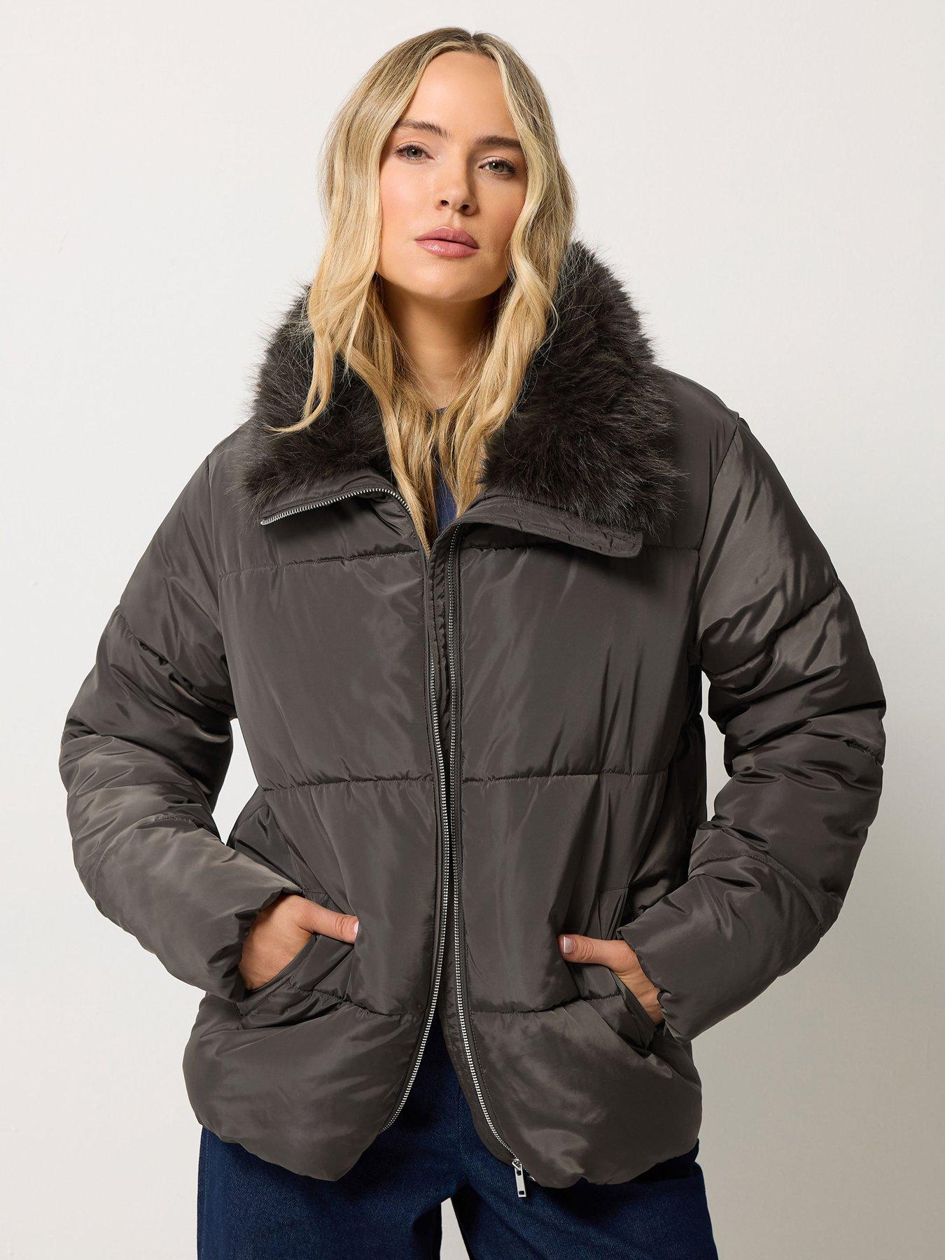Image 1 of 4 of Long Tall Sally Tall Fur Collar Padded Jacket