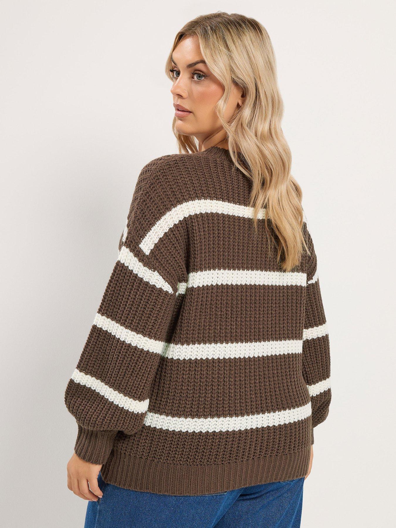 Image 2 of 4 of Yours Womens Curve Chunky Waffle Stripe Jumper - Brown