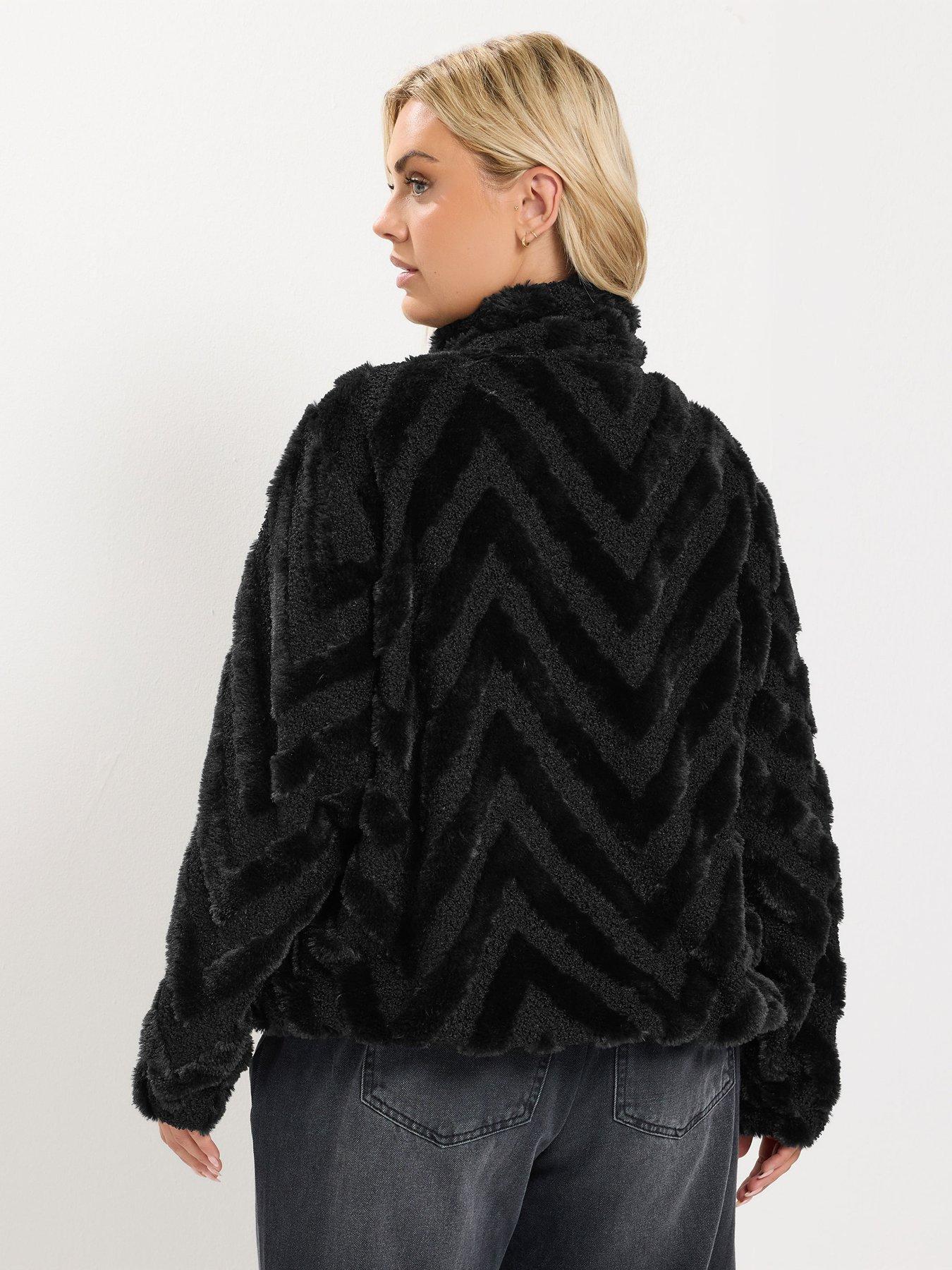 Image 2 of 4 of Yours Womens Plus Size Borg Faux Fur Mix Zip-Through Jacket - Black