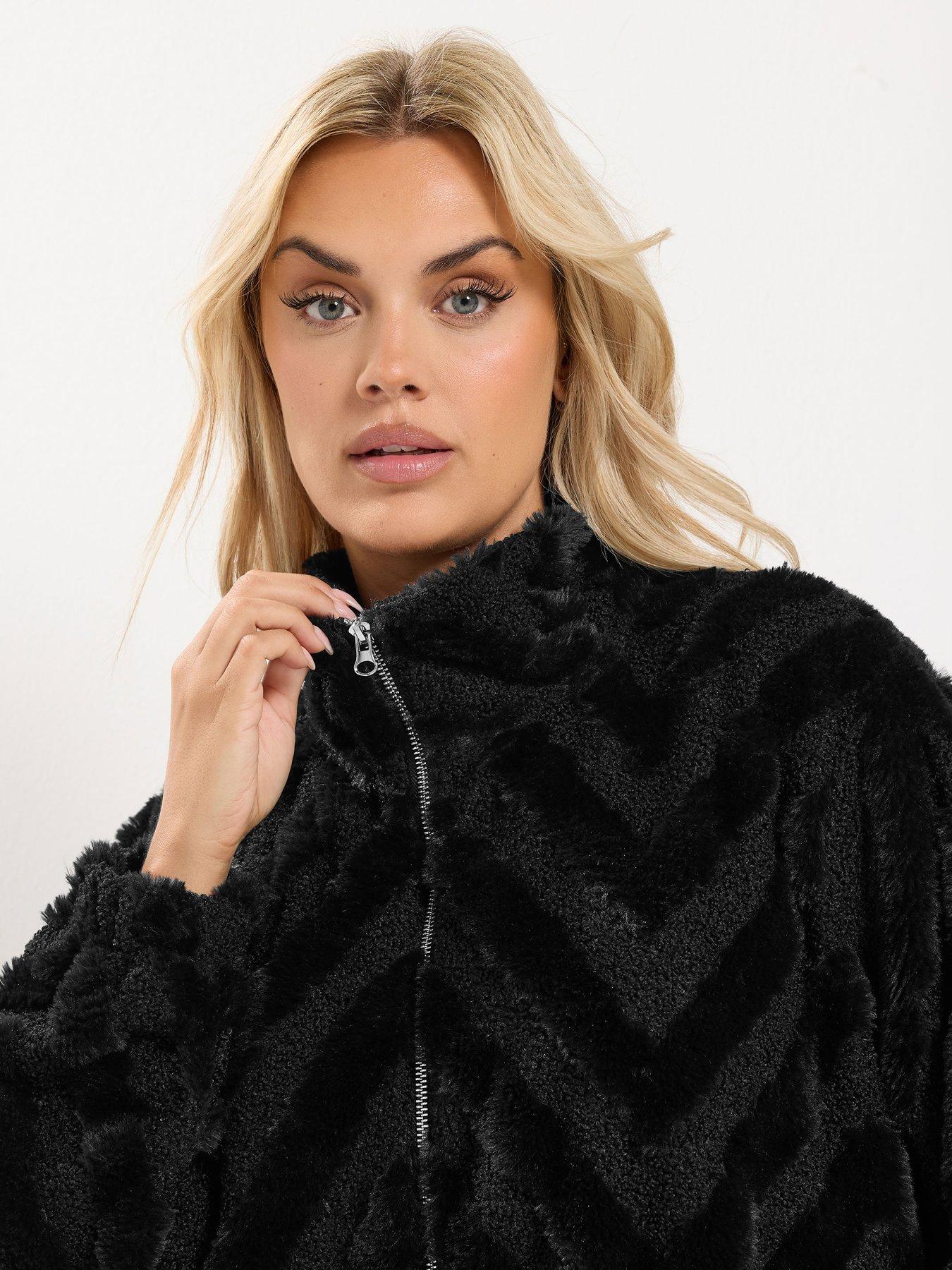 Image 4 of 4 of Yours Womens Plus Size Borg Faux Fur Mix Zip-Through Jacket - Black