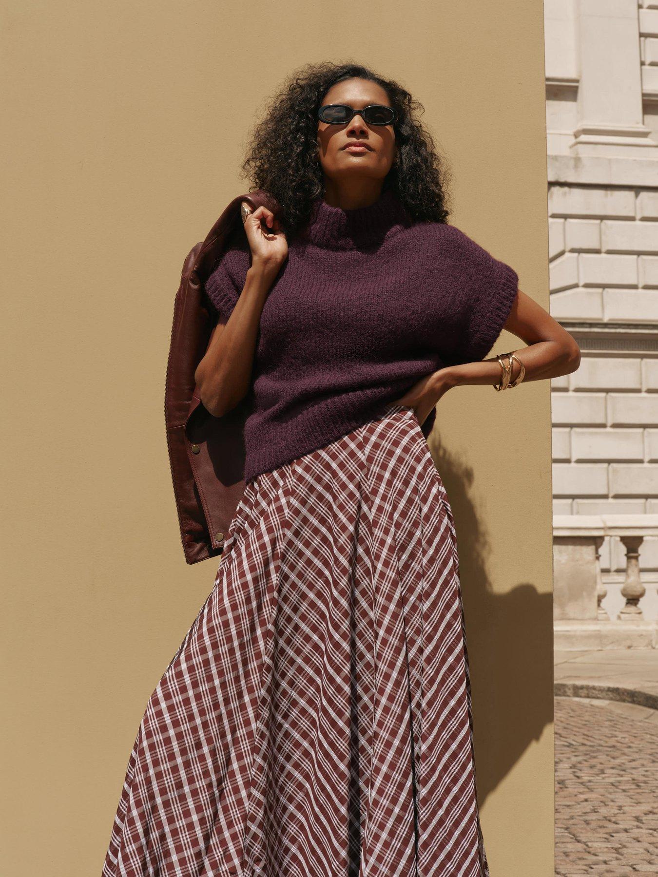 Image 2 of 6 of Mint Velvet Fluff Stand Neck T-Shirt - Burgundy