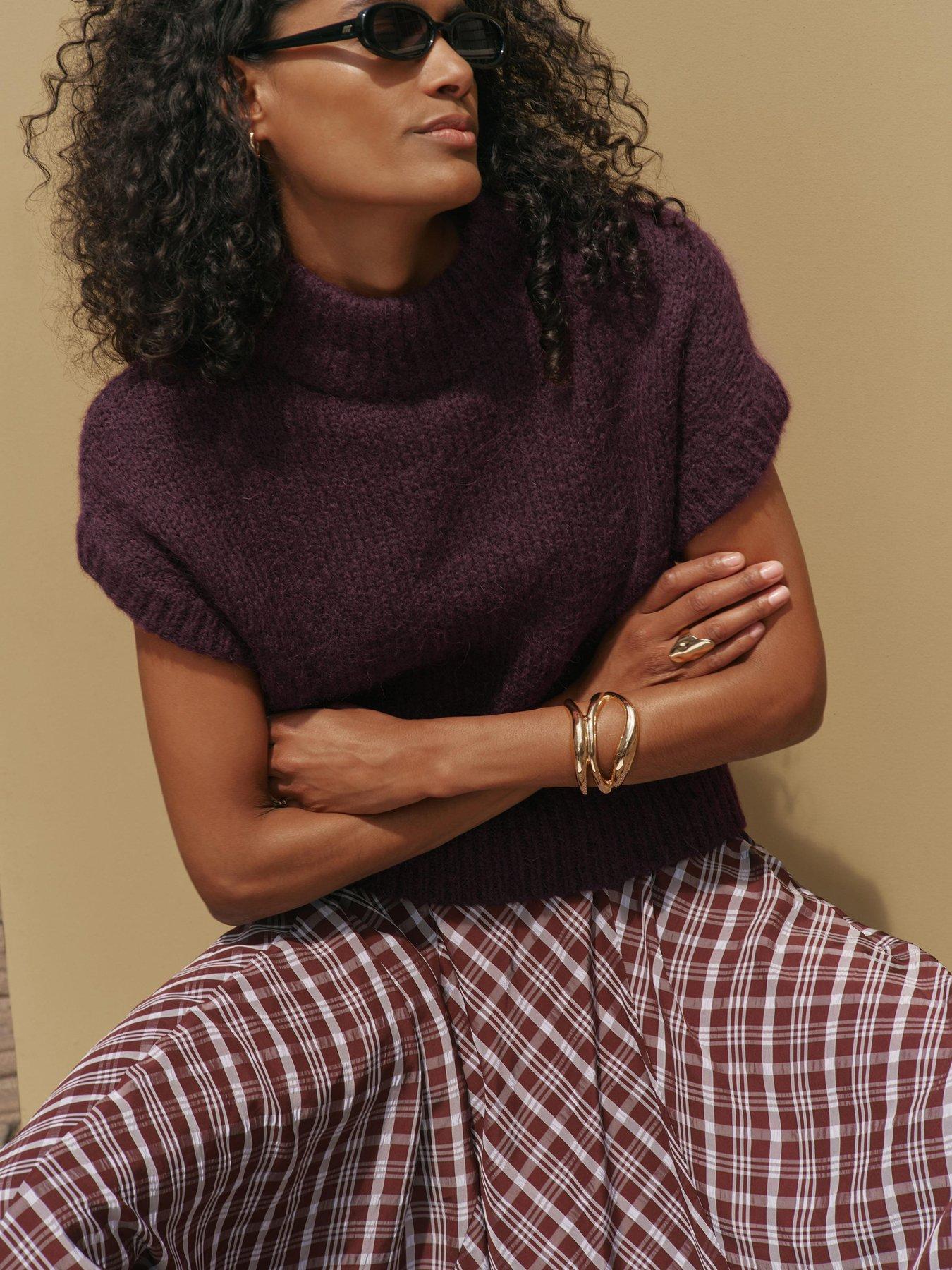 Image 3 of 6 of Mint Velvet Fluff Stand Neck T-Shirt - Burgundy