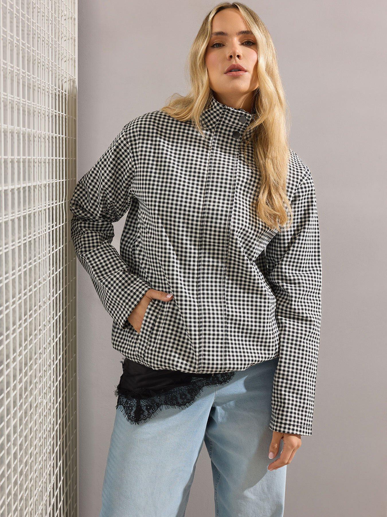 Image 1 of 4 of Long Tall Sally Tall Gingham Check Windbreaker Jacket - Black
