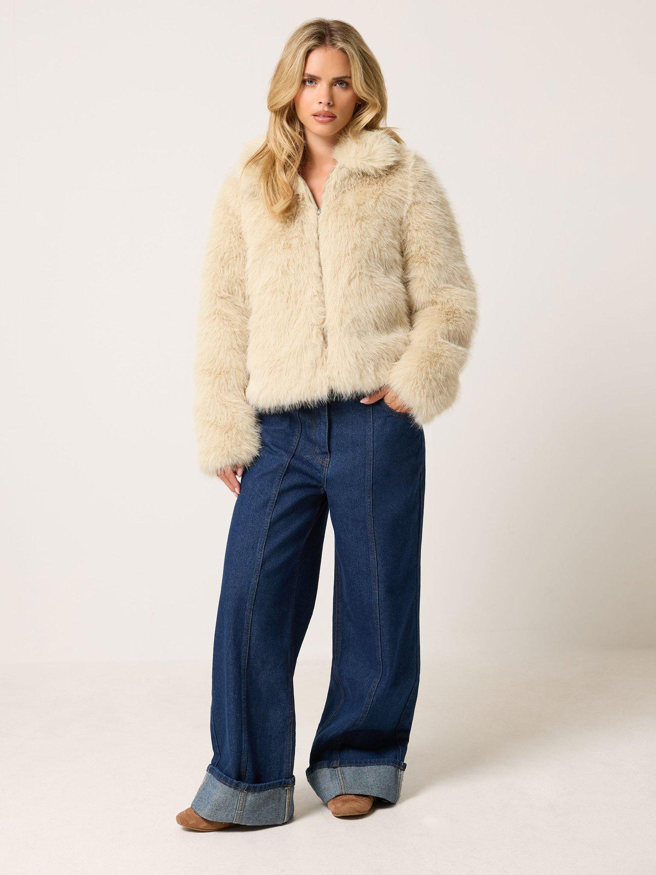 Image 2 of 4 of PixieGirl Petite Faux Fur Coat - Cream