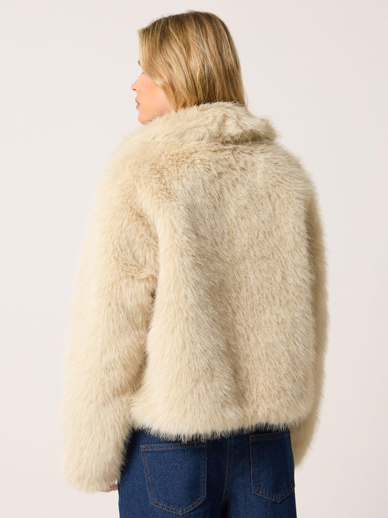 Image 3 of 4 of PixieGirl Petite Faux Fur Coat - Cream