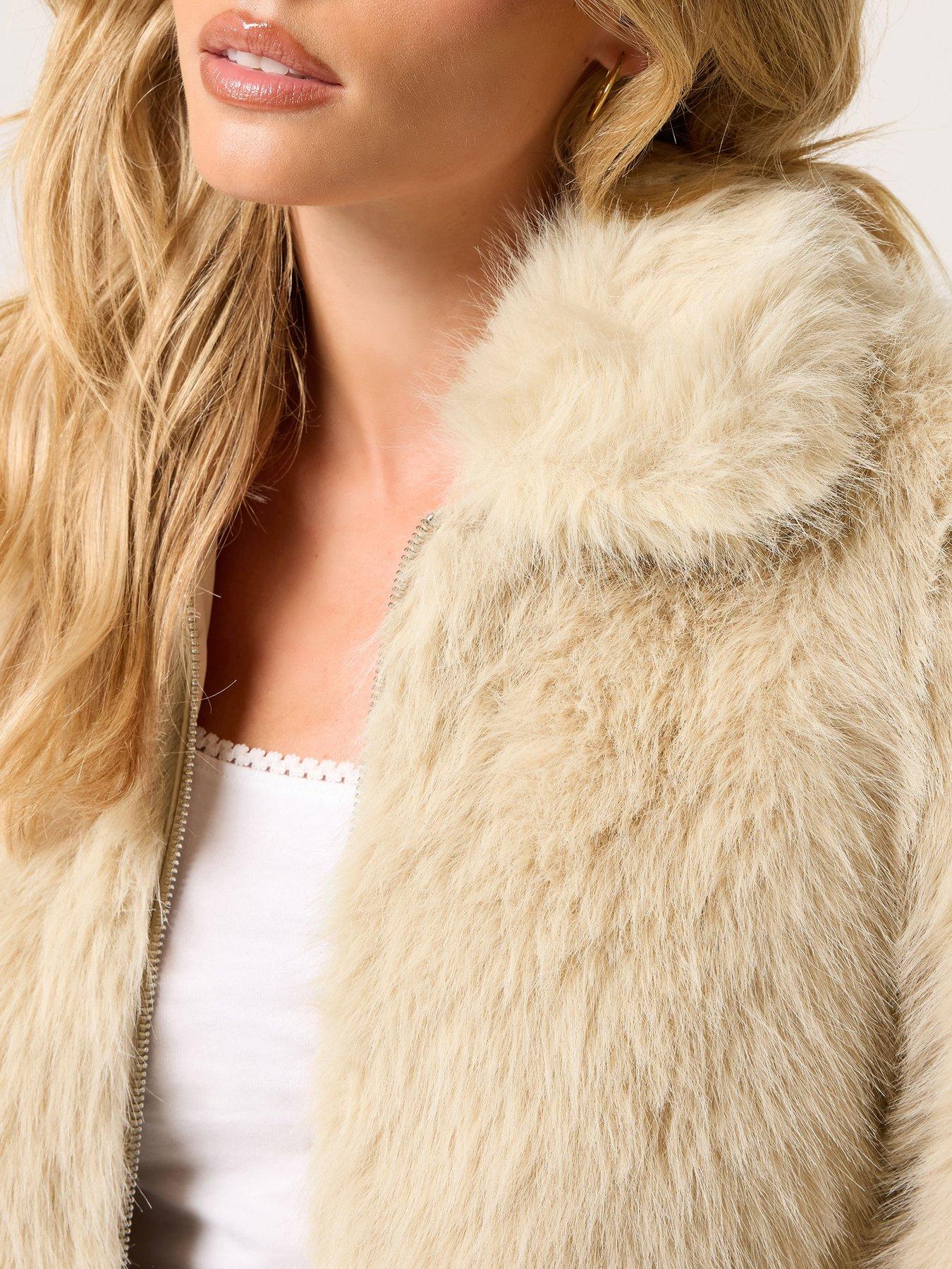 Image 4 of 4 of PixieGirl Petite Faux Fur Coat - Cream