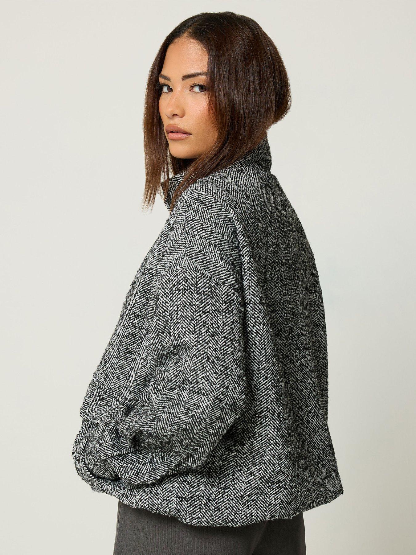 Image 2 of 4 of PixieGirl Petite Herringbone Funnel Neck Jacket