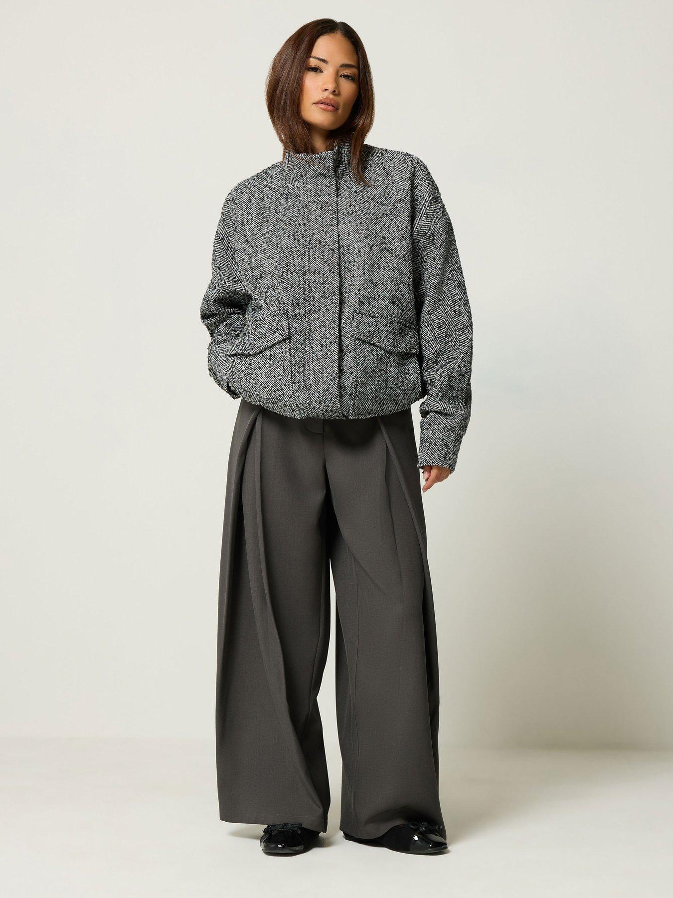 Image 3 of 4 of PixieGirl Petite Herringbone Funnel Neck Jacket