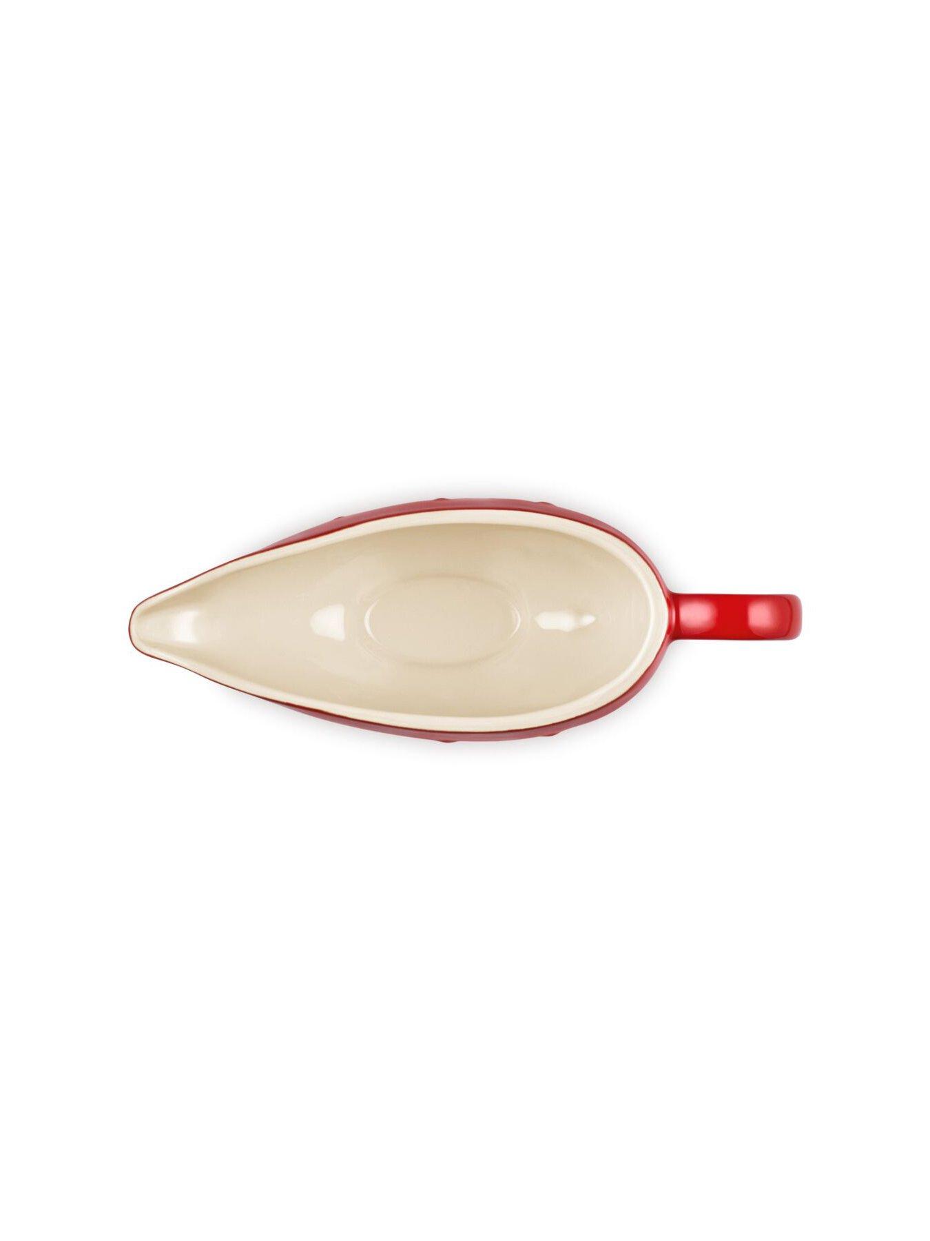 Image 5 of 6 of Le Creuset Stoneware Heritage Sauce Jug Christmas Relief Cerise