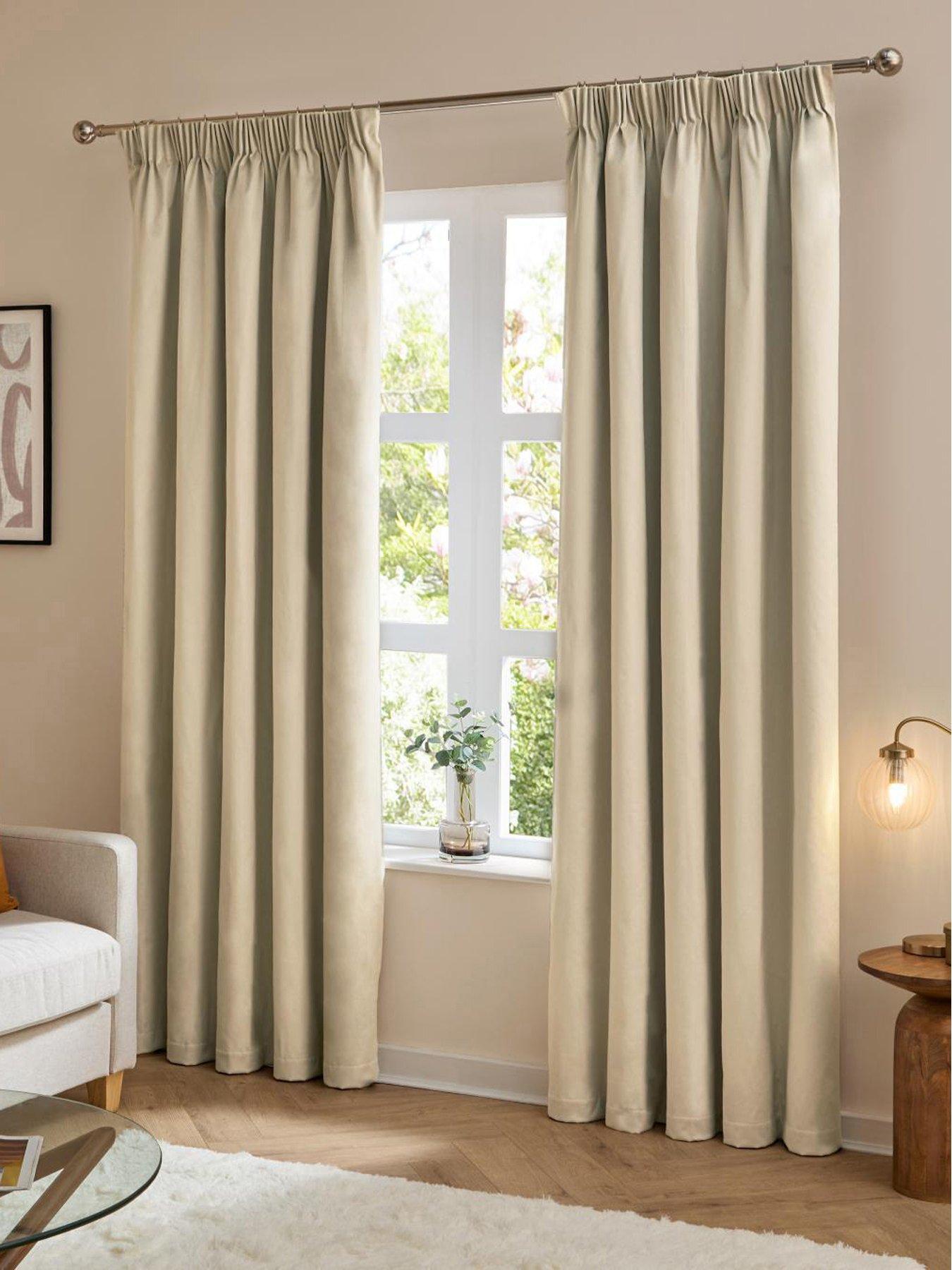 Image 1 of 7 of Furn THE ULTIMATE VELVET BLACKOUT 168X183 PENCIL PLEAT CURTAINS NATURAL