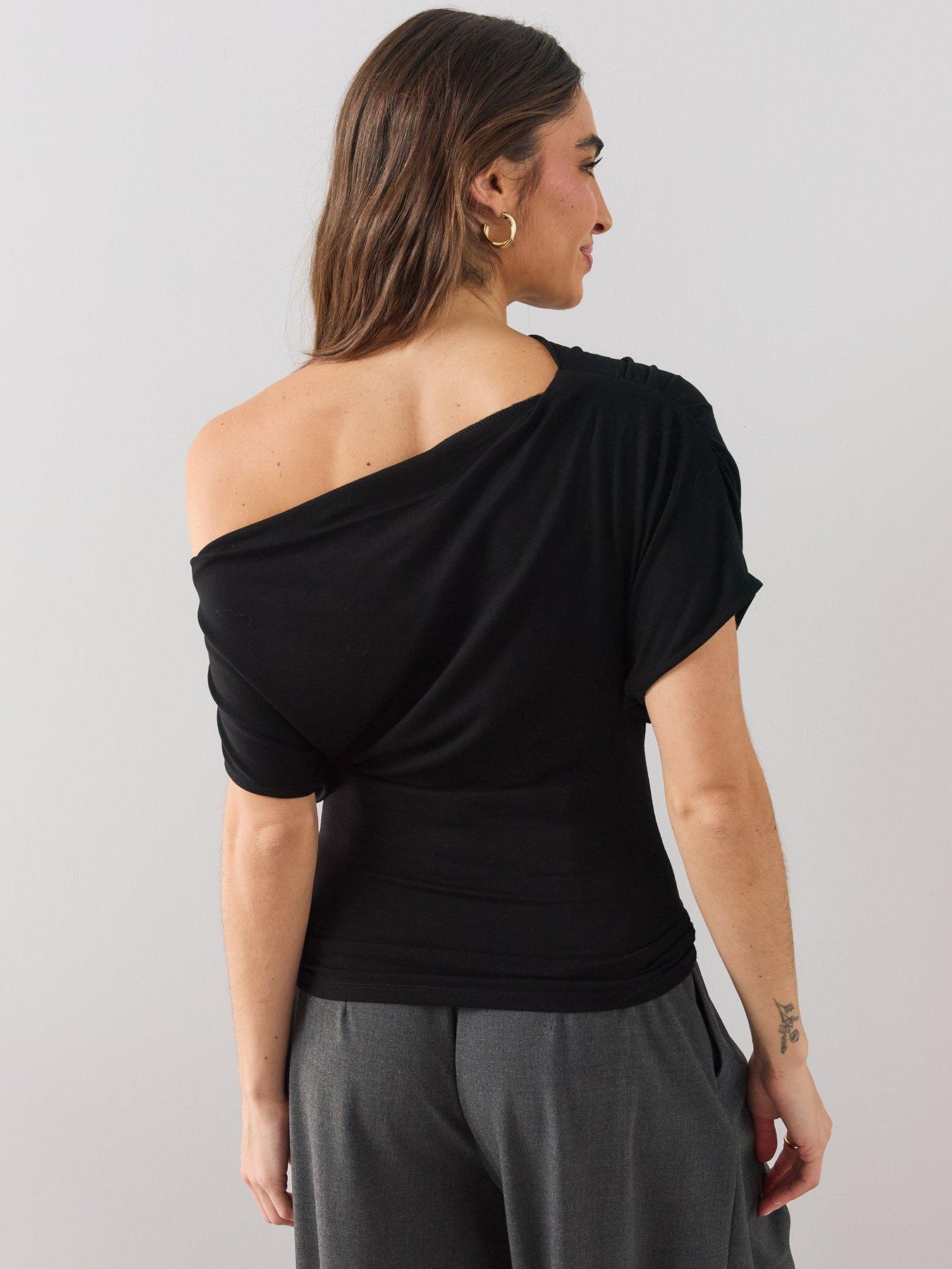 Image 2 of 7 of The Very Collection Womens Off The Shoulder Draped Stretch Top- Black
